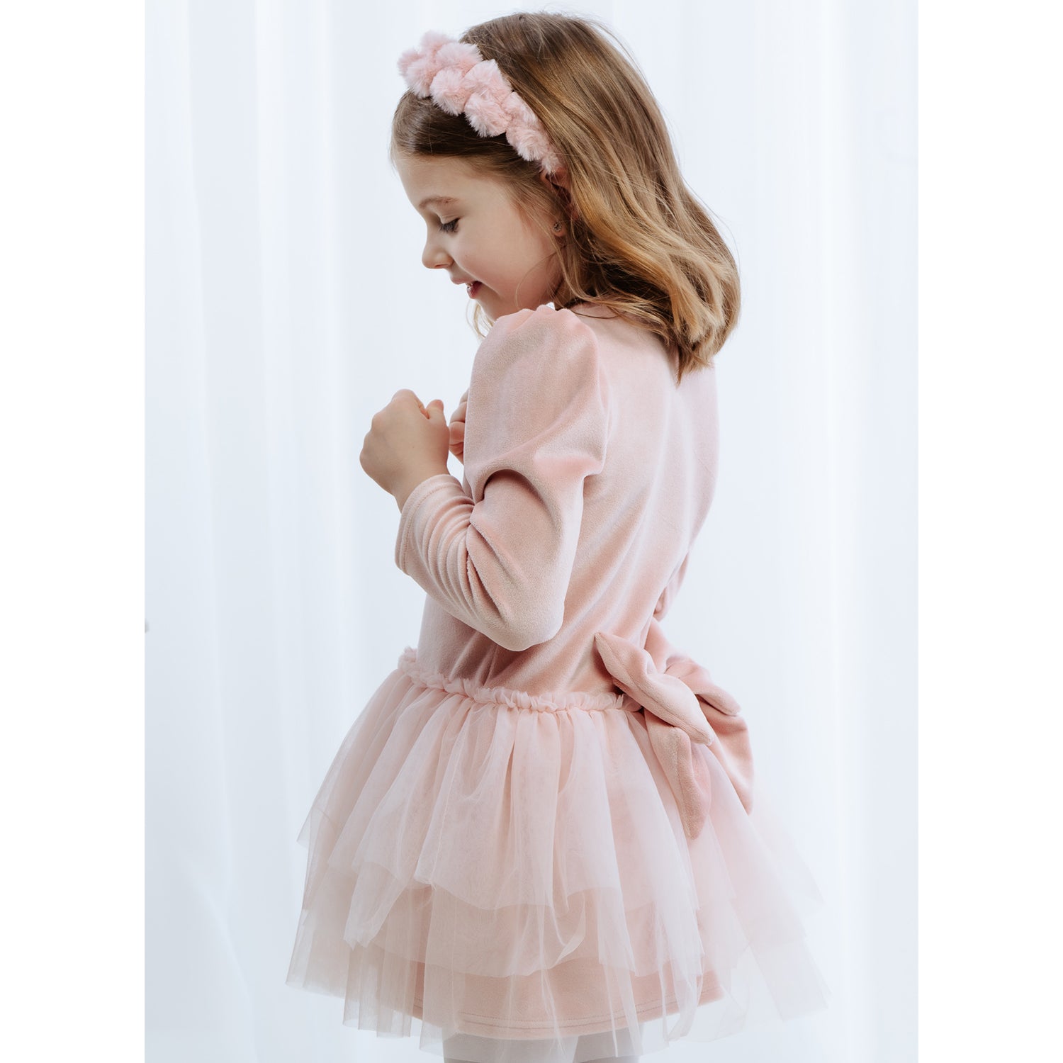 Powder Pink Velvet Bow Dress