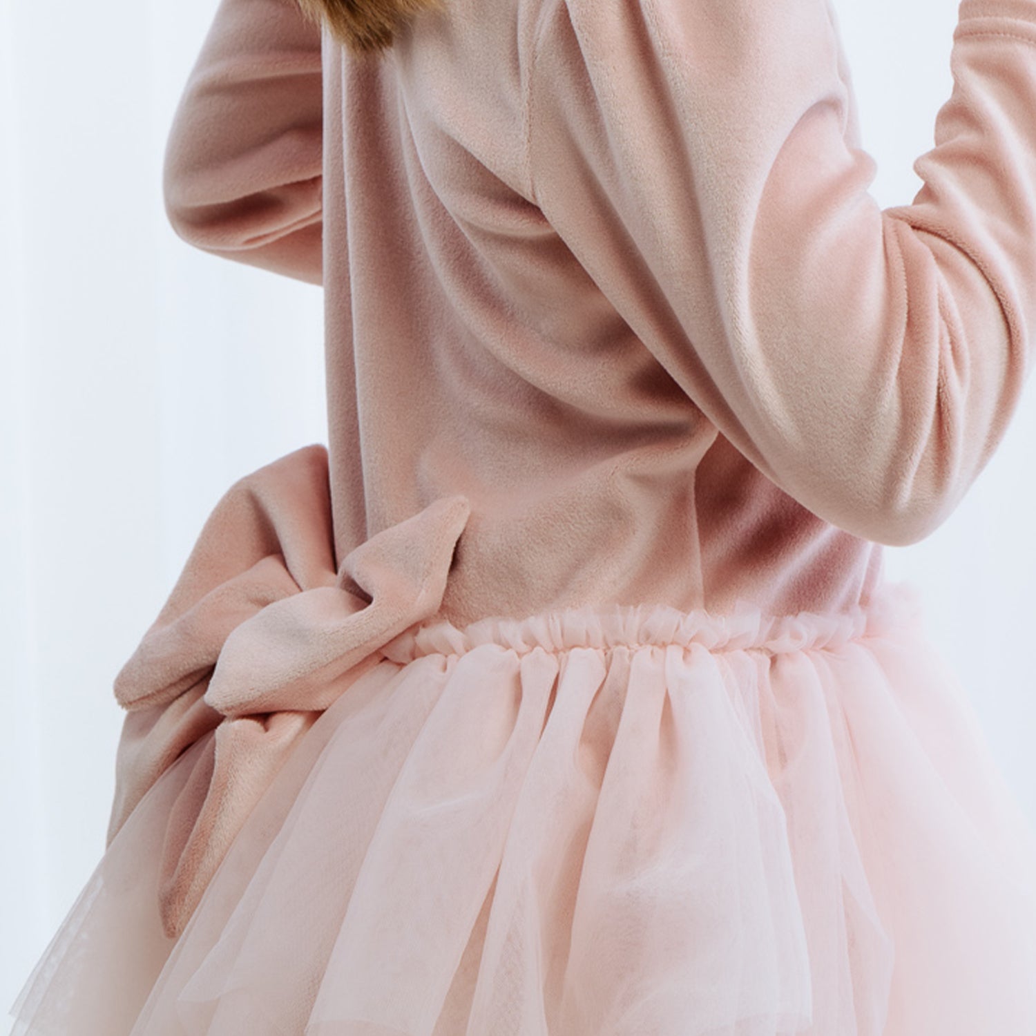 Powder Pink Velvet Bow Dress