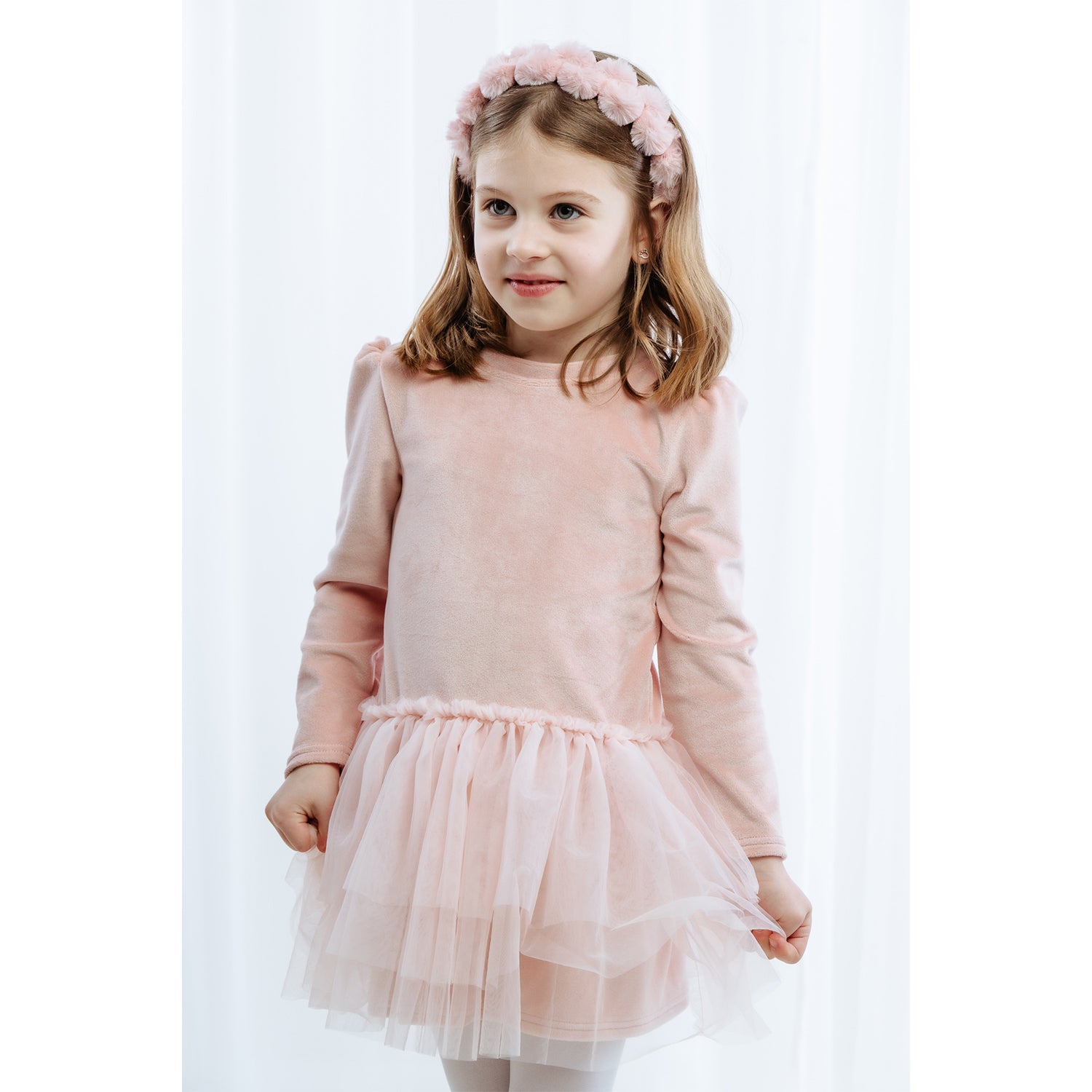 Powder Pink Velvet Bow Dress