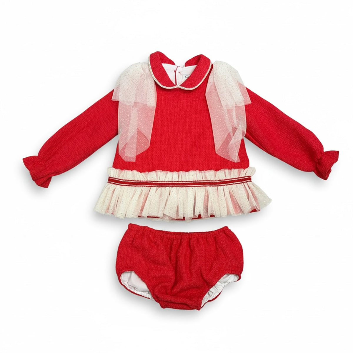 Red Tulle Trim Bloomer Set