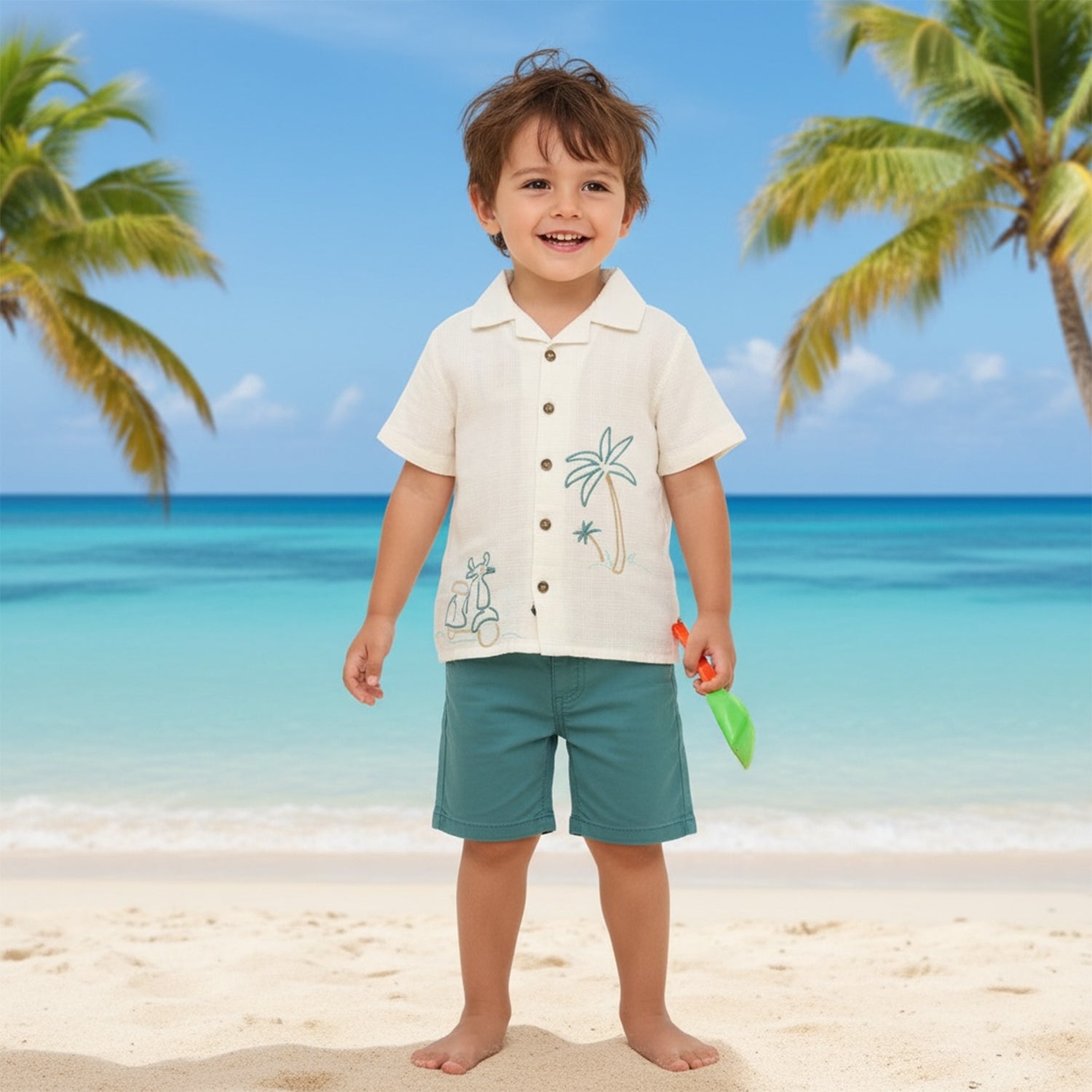 Cream Embroided Shirt Set