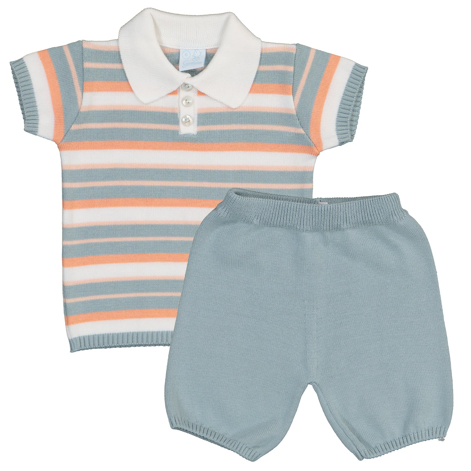 Orange Stripe Polo Short Set