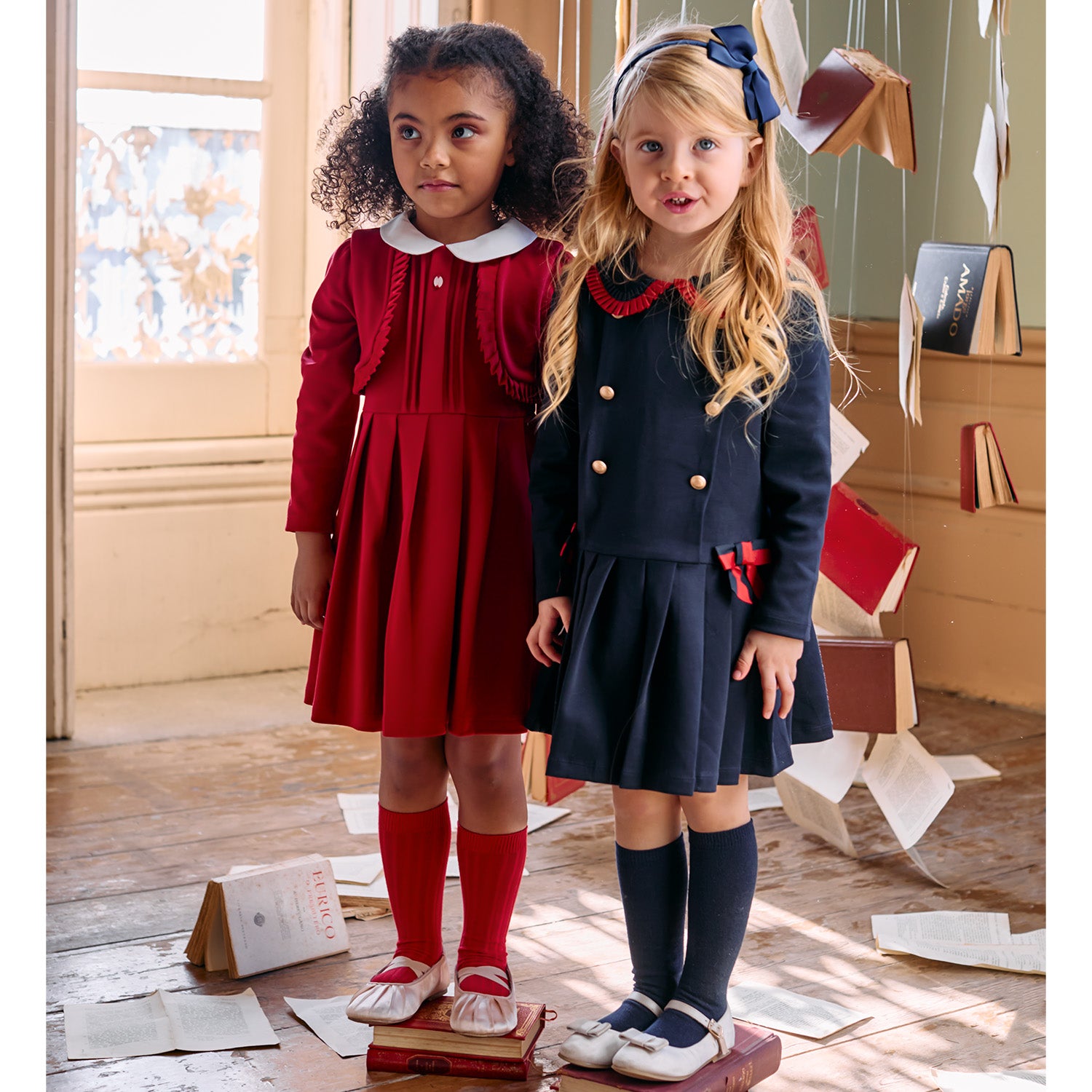 Navy Pleat Skirt Dress