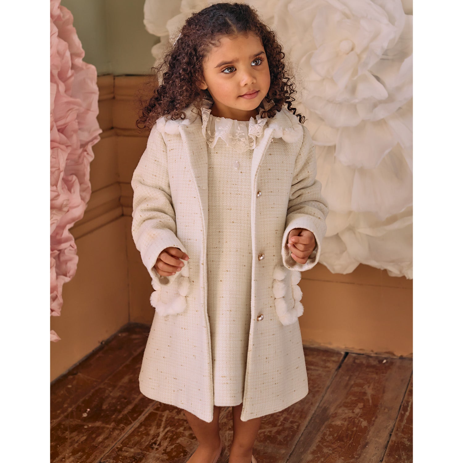 Ivory Tweed Lace Collar Dress
