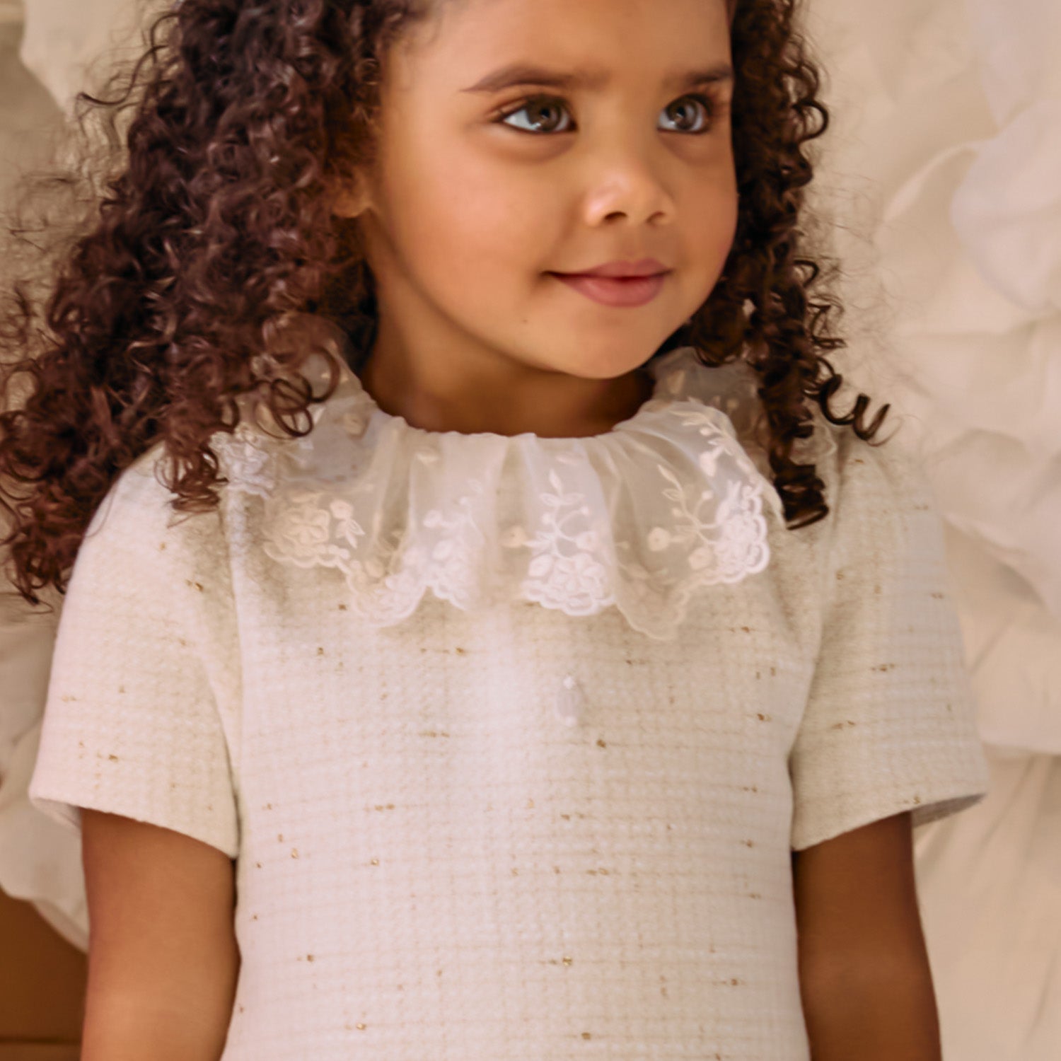 Ivory Tweed Lace Collar Dress