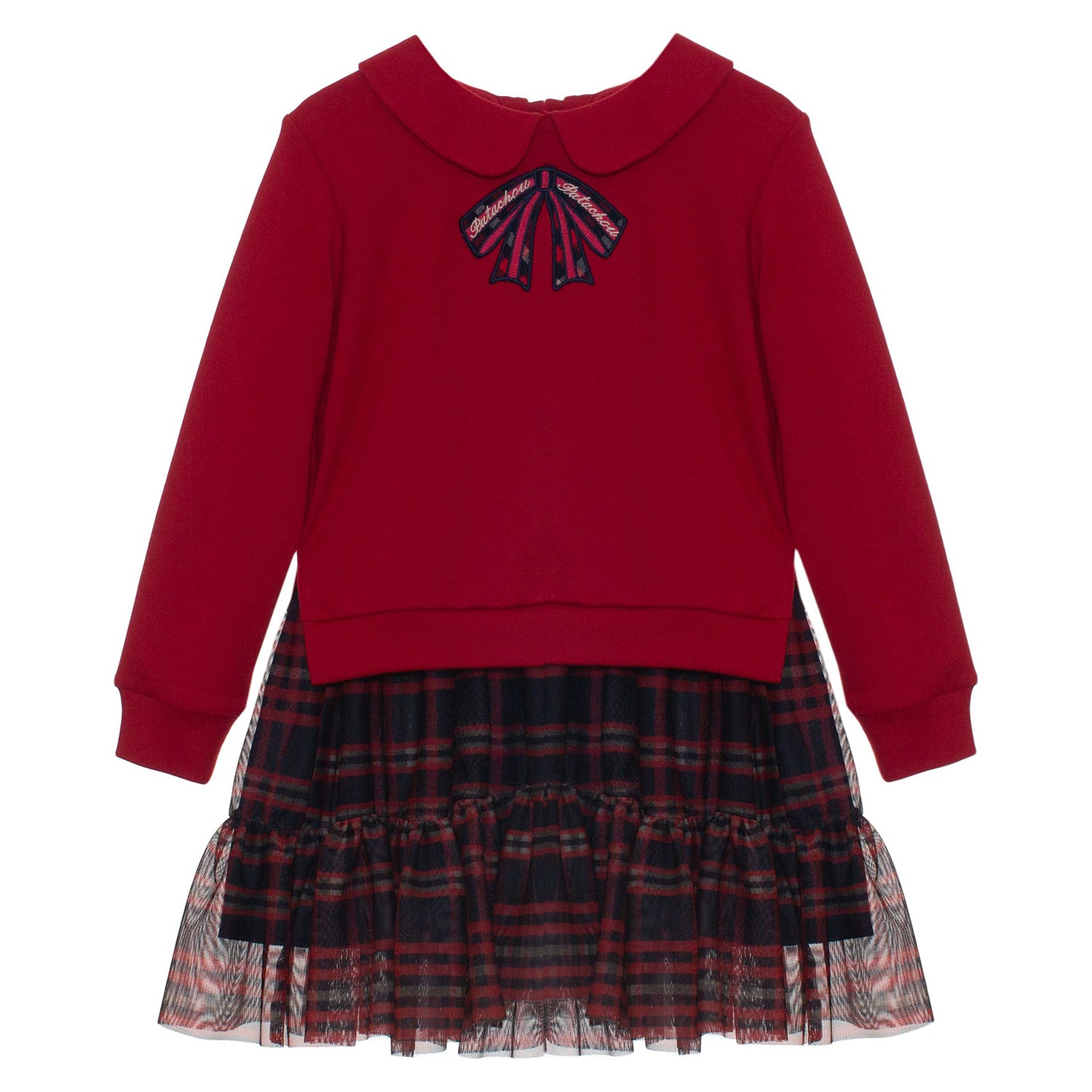 Girls Red Tartan Trim Dress