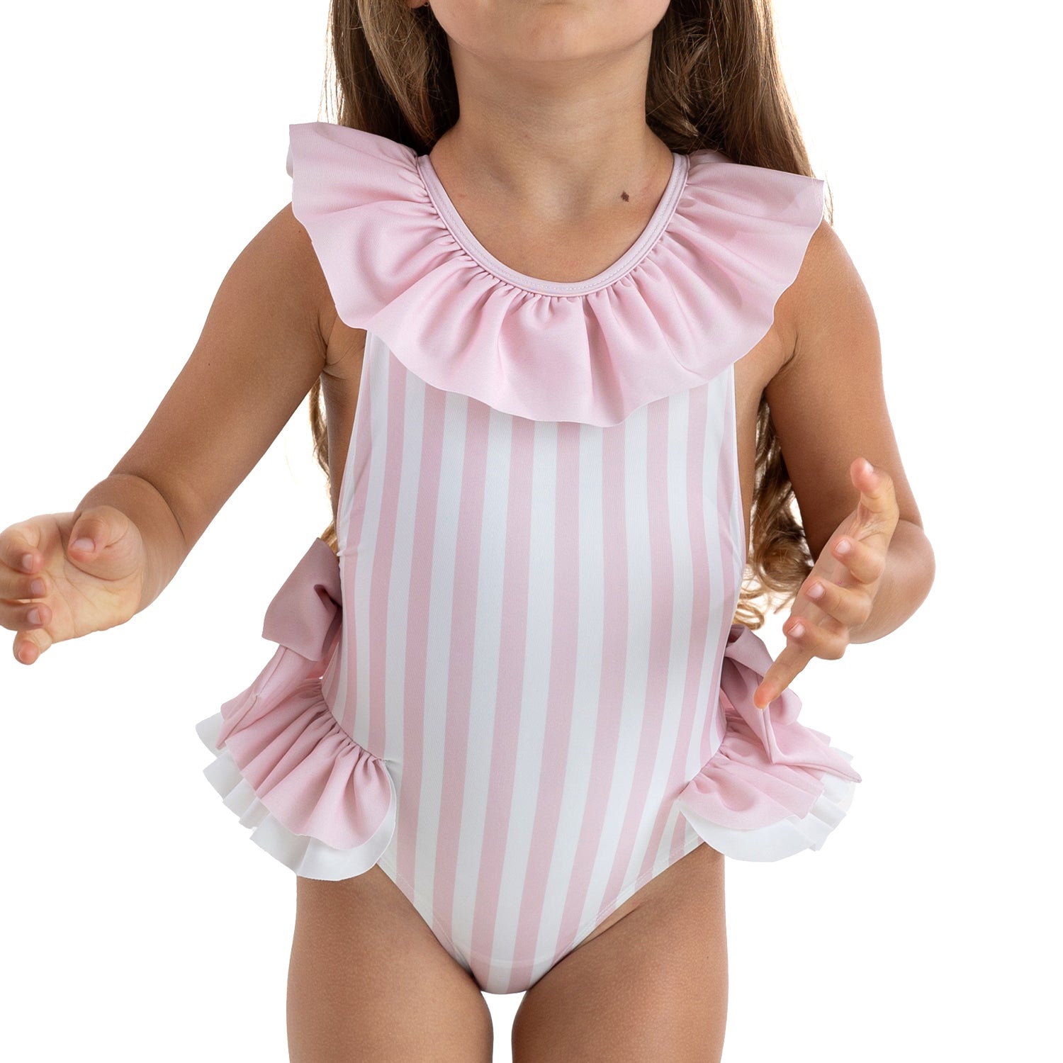Pink Stripe Frill Neck Swimsuit
