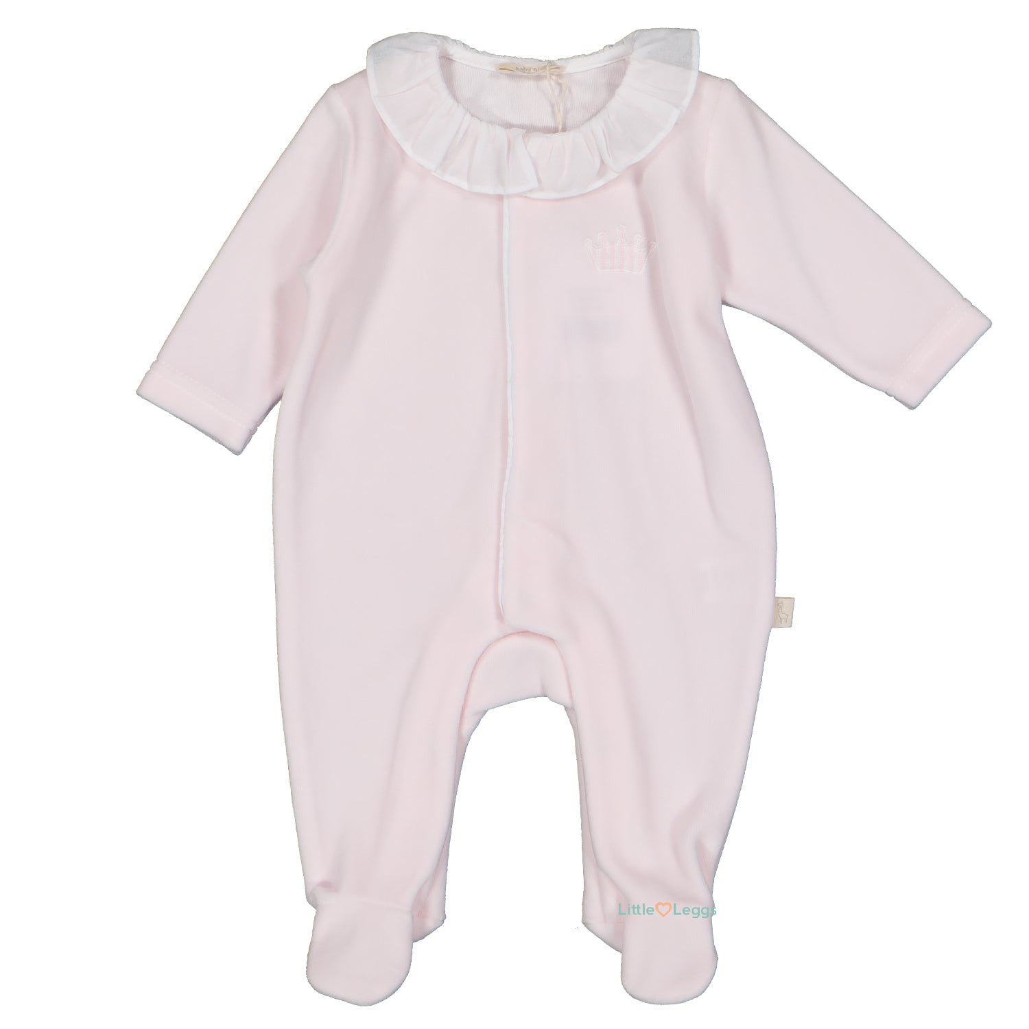 Pink Stripe Crown Velour Babygrow