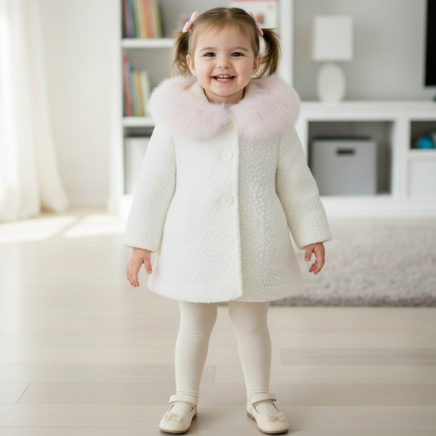 Ivory & Pink Fur Boucle Coat