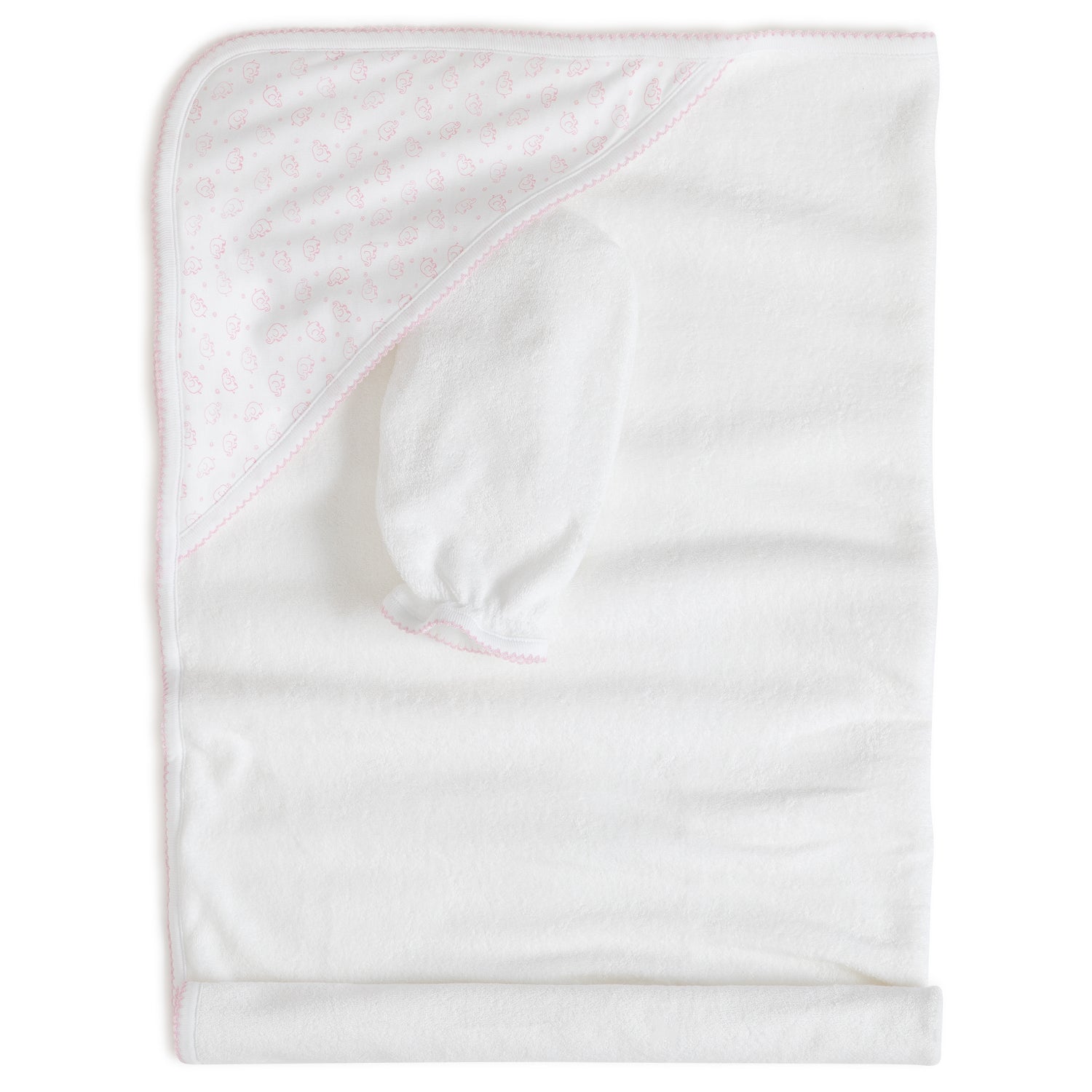 Pink Elephant Print Towel + Mitt