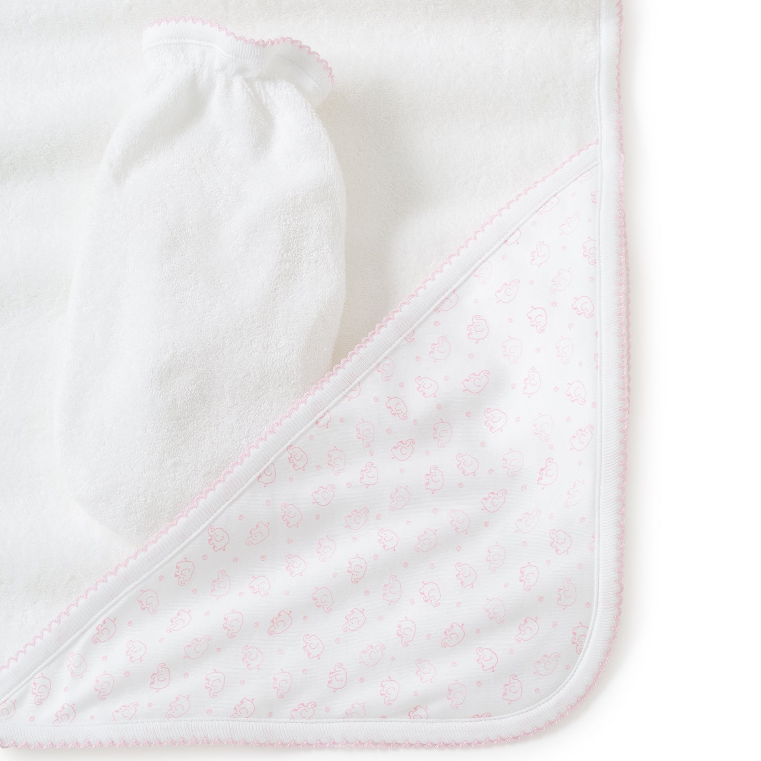 Pink Elephant Print Towel + Mitt