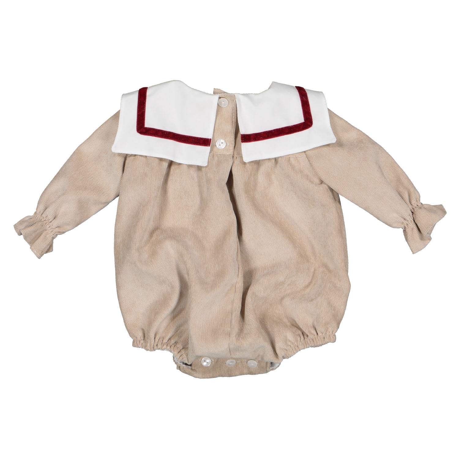 Boys Beige & Red Velvet Romper