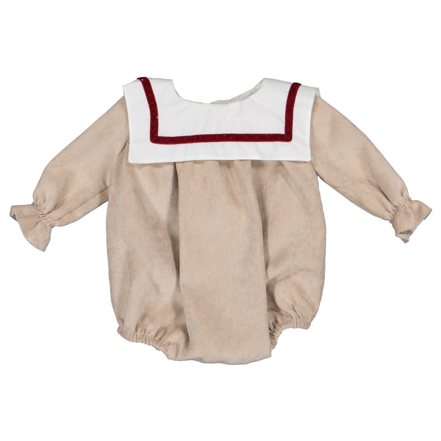 Boys Beige & Red Velvet Romper