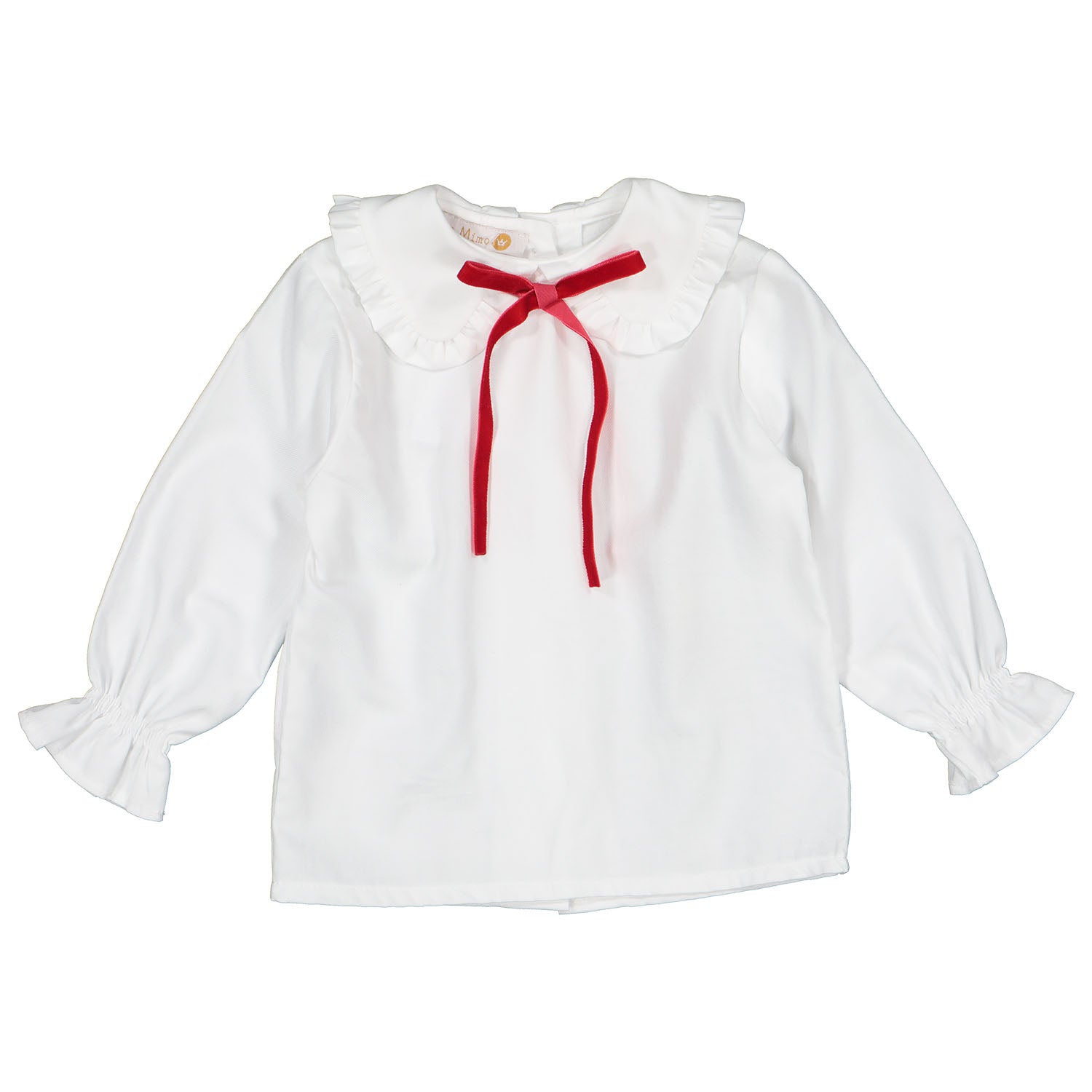 Ivory & Red Velvet Trim Blouse