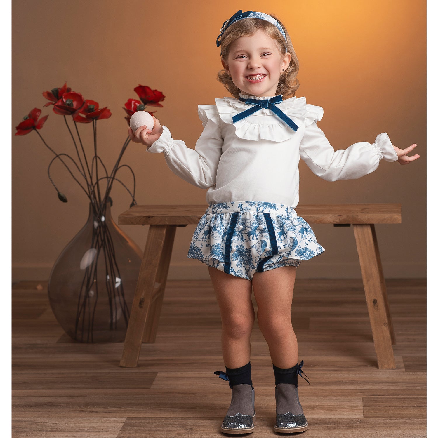 Blue & Ivory Print Bloomer Set