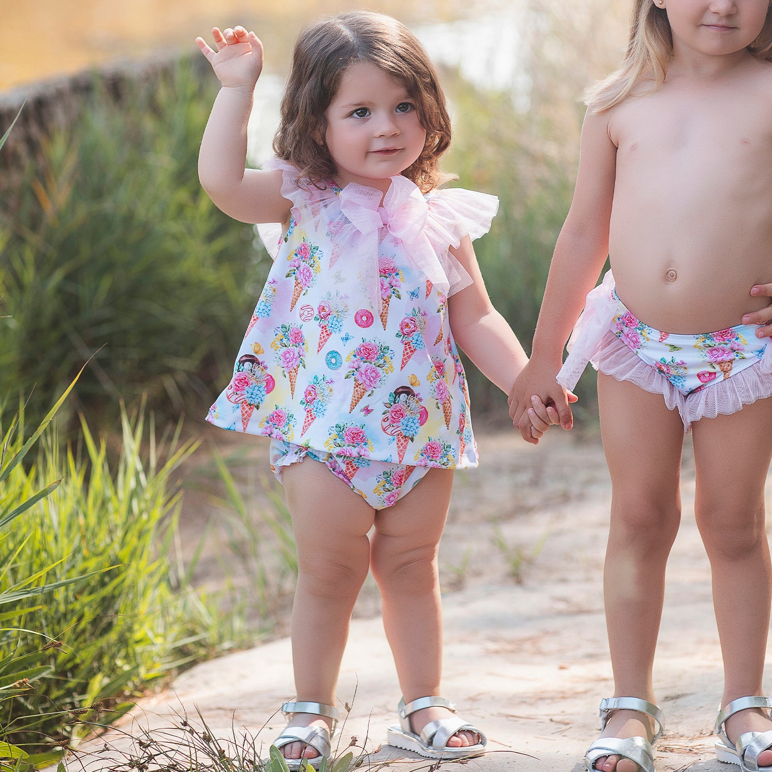 Floral Cones Baby Girls SwimSet