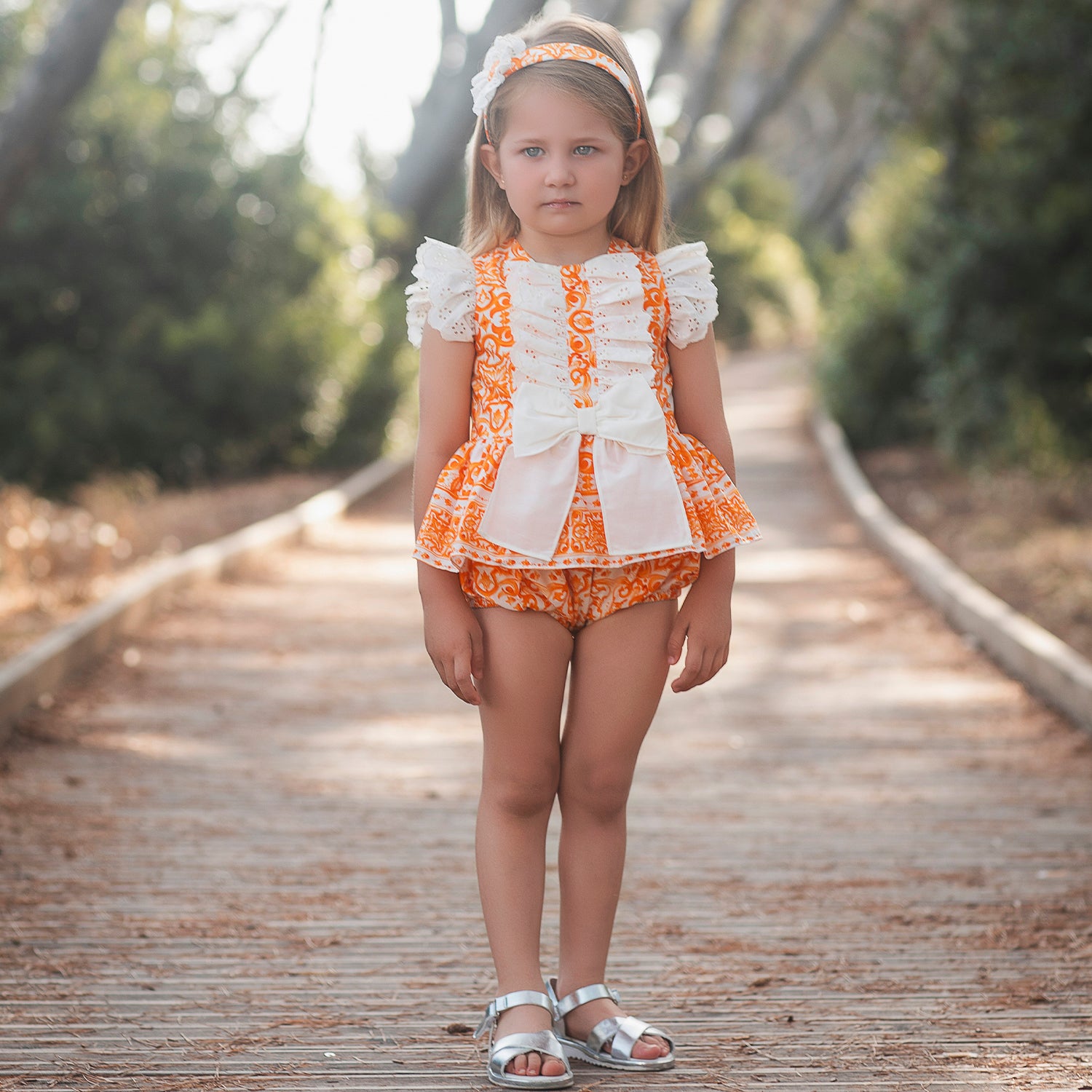 Orange Printed Tile Romper
