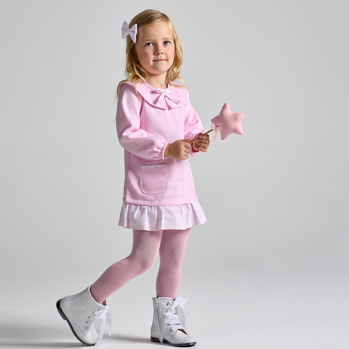 Pink With Check Trim Dress