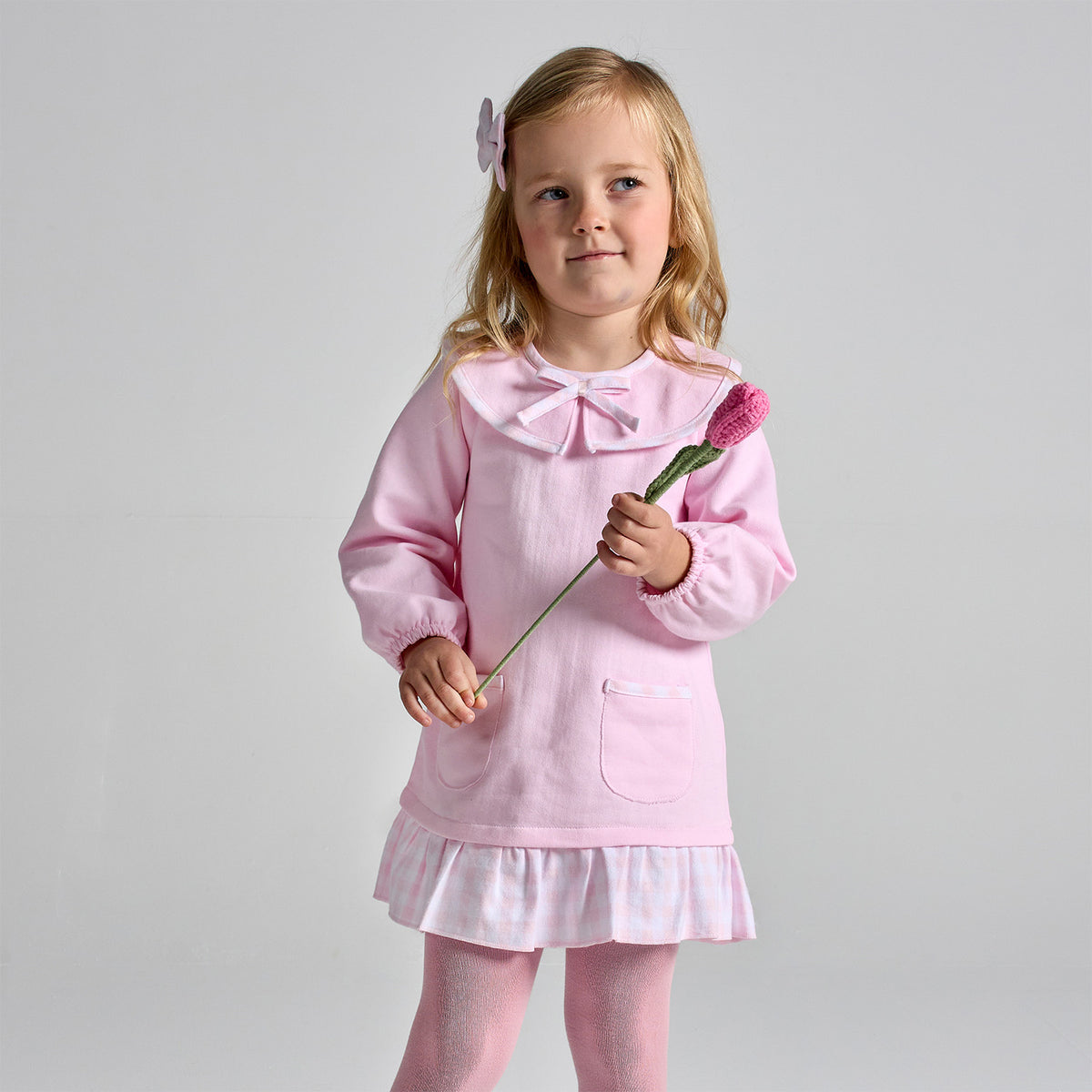 Pink With Check Trim Dress