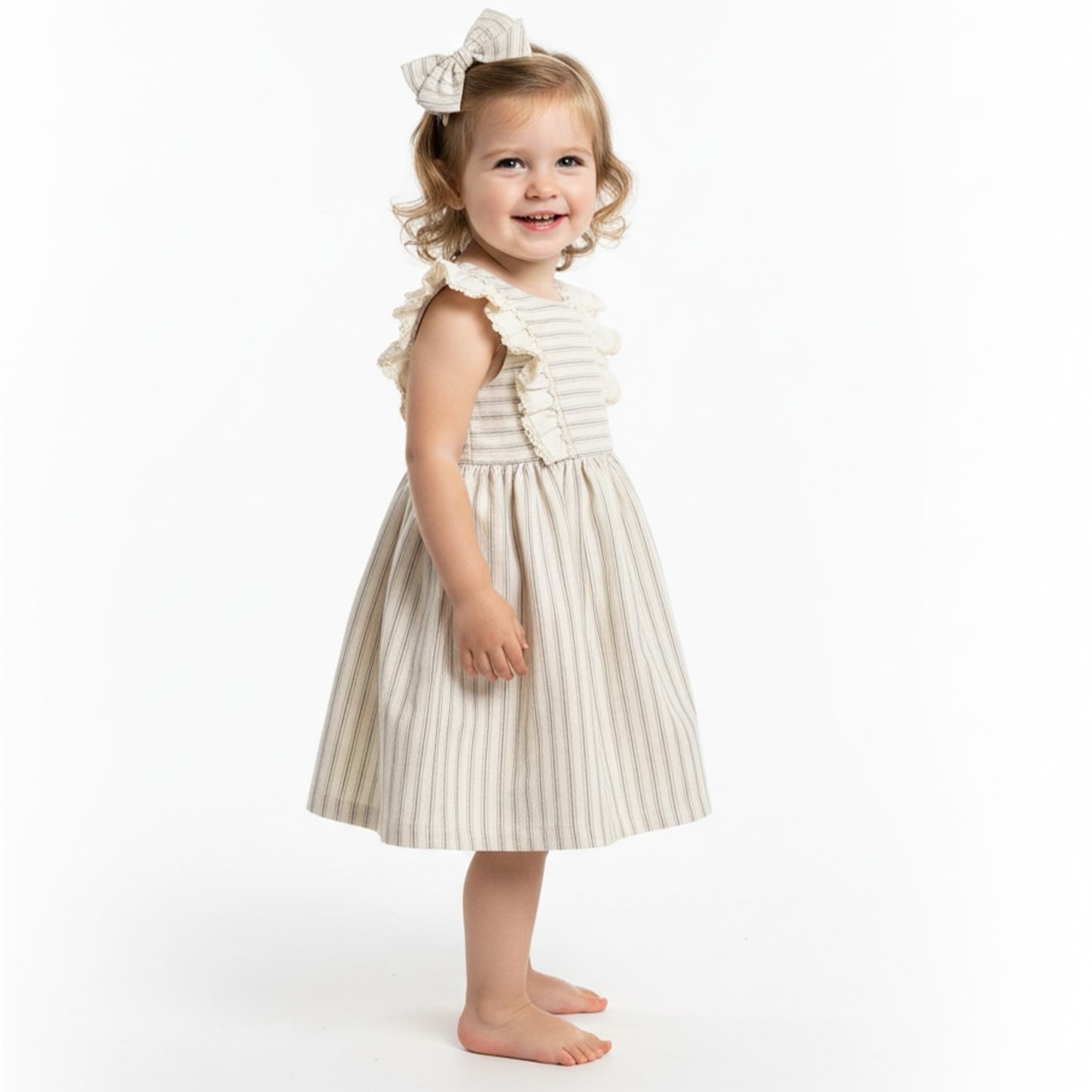 Cream & Beige Stripe Dress