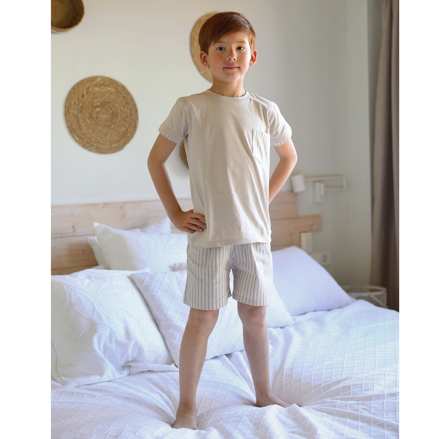 Beige Stripe Short Set