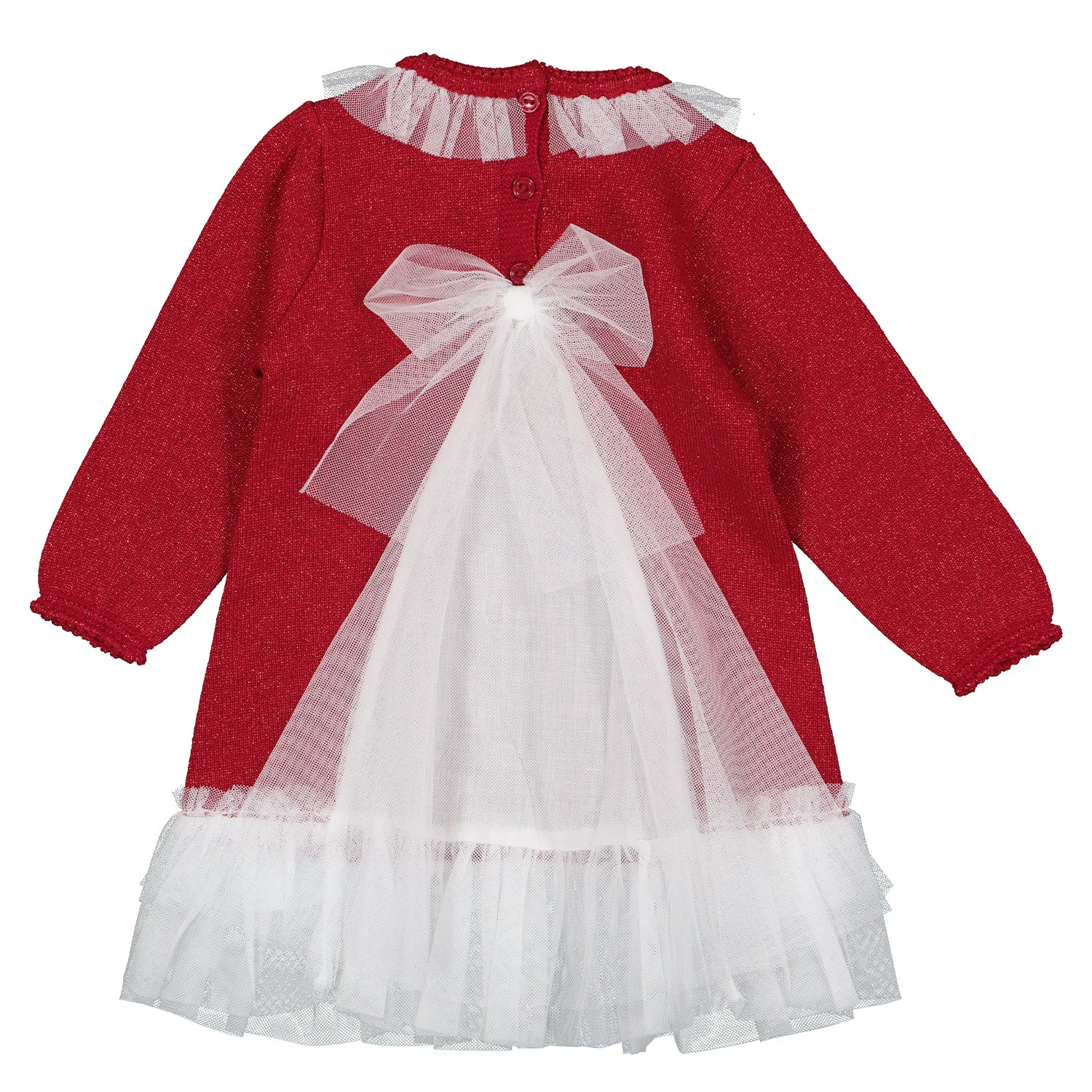 Long Sleeve Red Glitter Tulle Dress