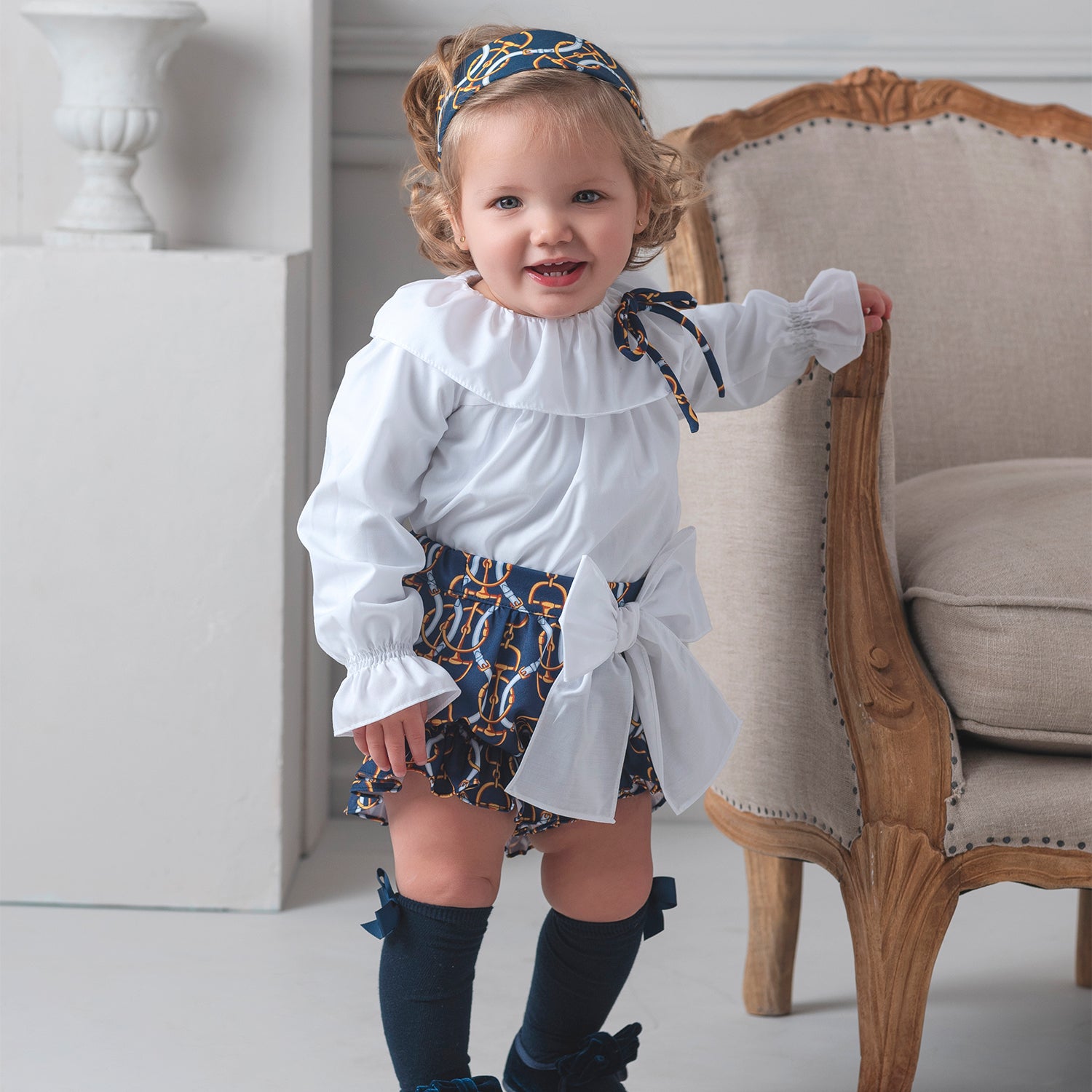 Navy Chain Print Bloomer Set