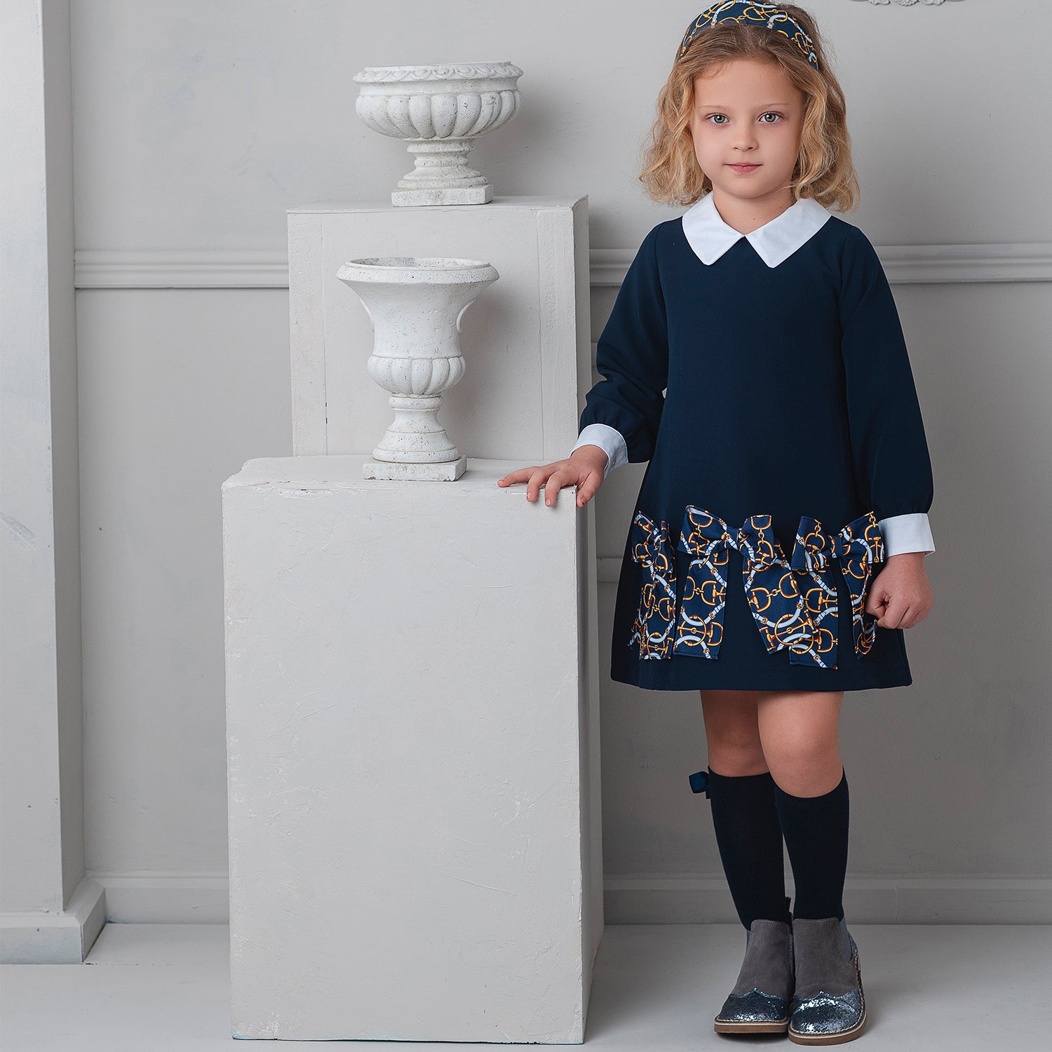 Navy Chain Bow Dress