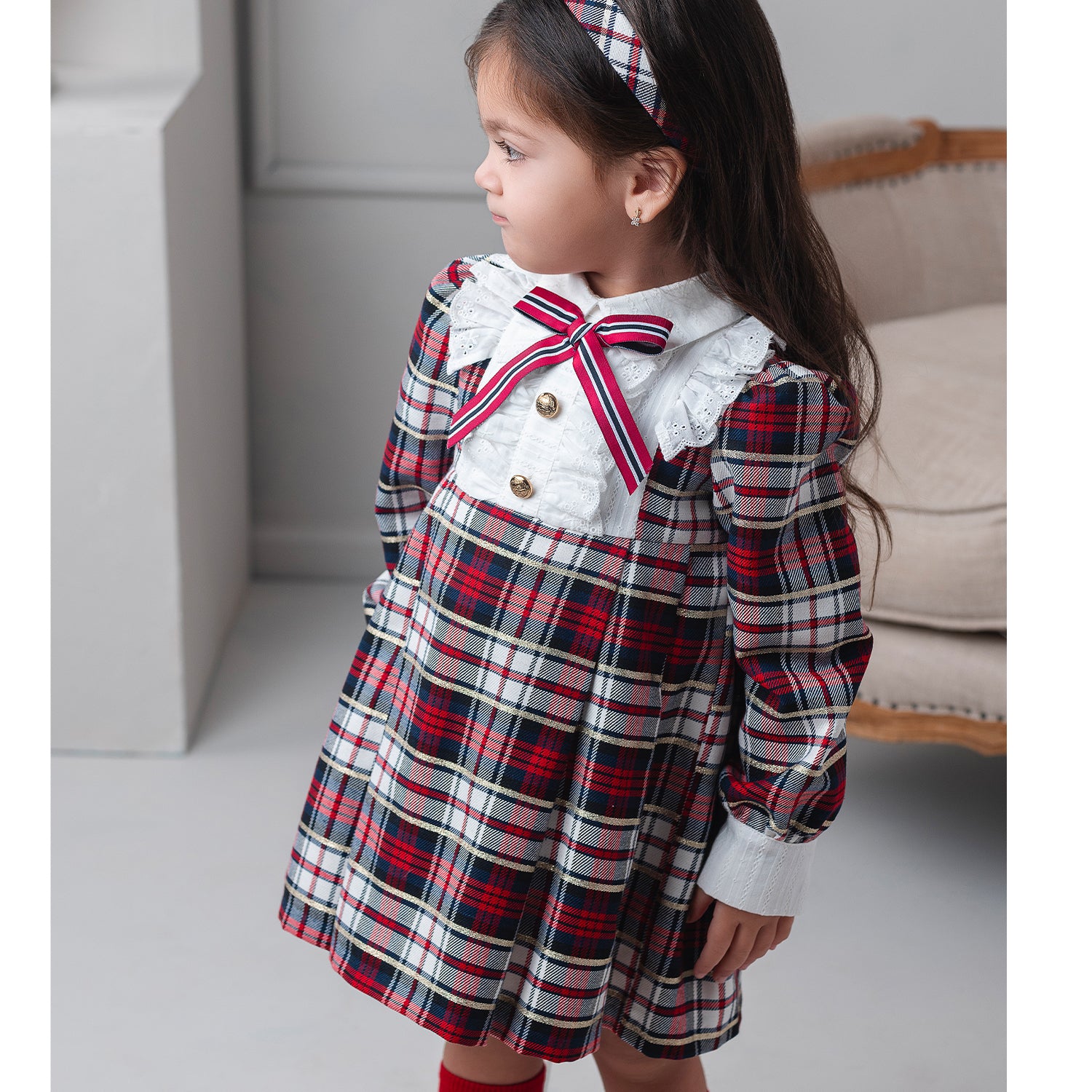 red tartan dress uk Edgy Red Tartan Dress With Zipper & Ruffle Details, Asymmetrical Punk - Inspired Plaid Sleeveless Dress