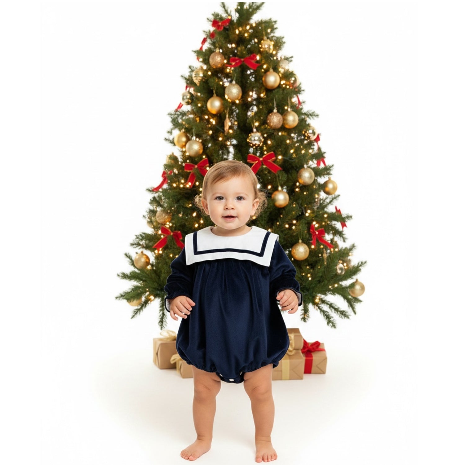 Navy Velvet Romper