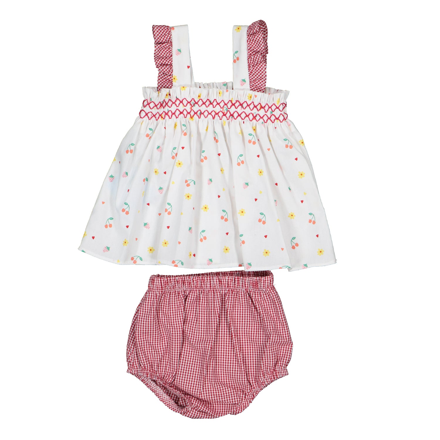 White Fruit Smocked Dress