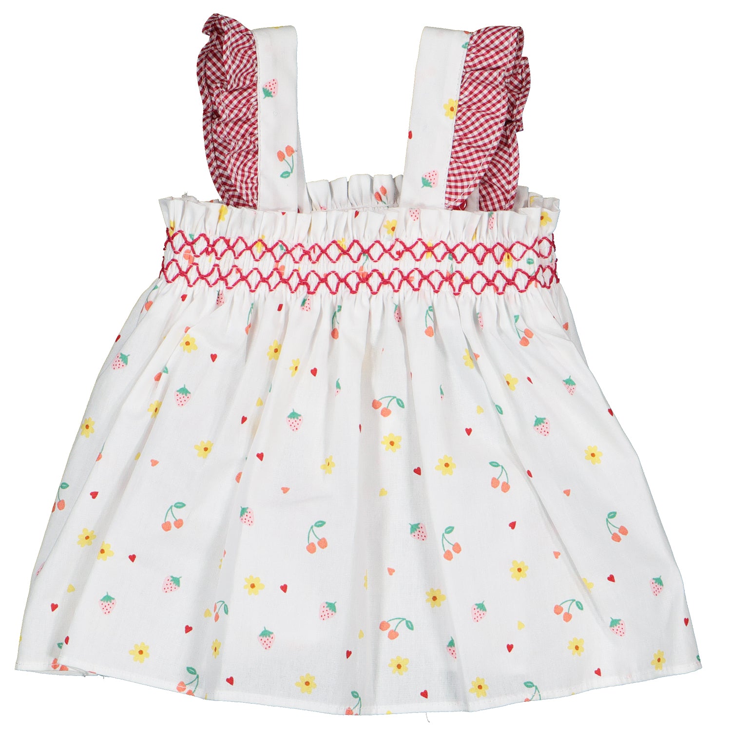 White Fruit Smocked Dress