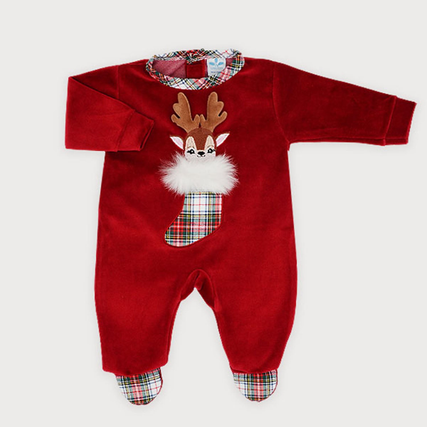 Red Velour Reindeer Babygrow