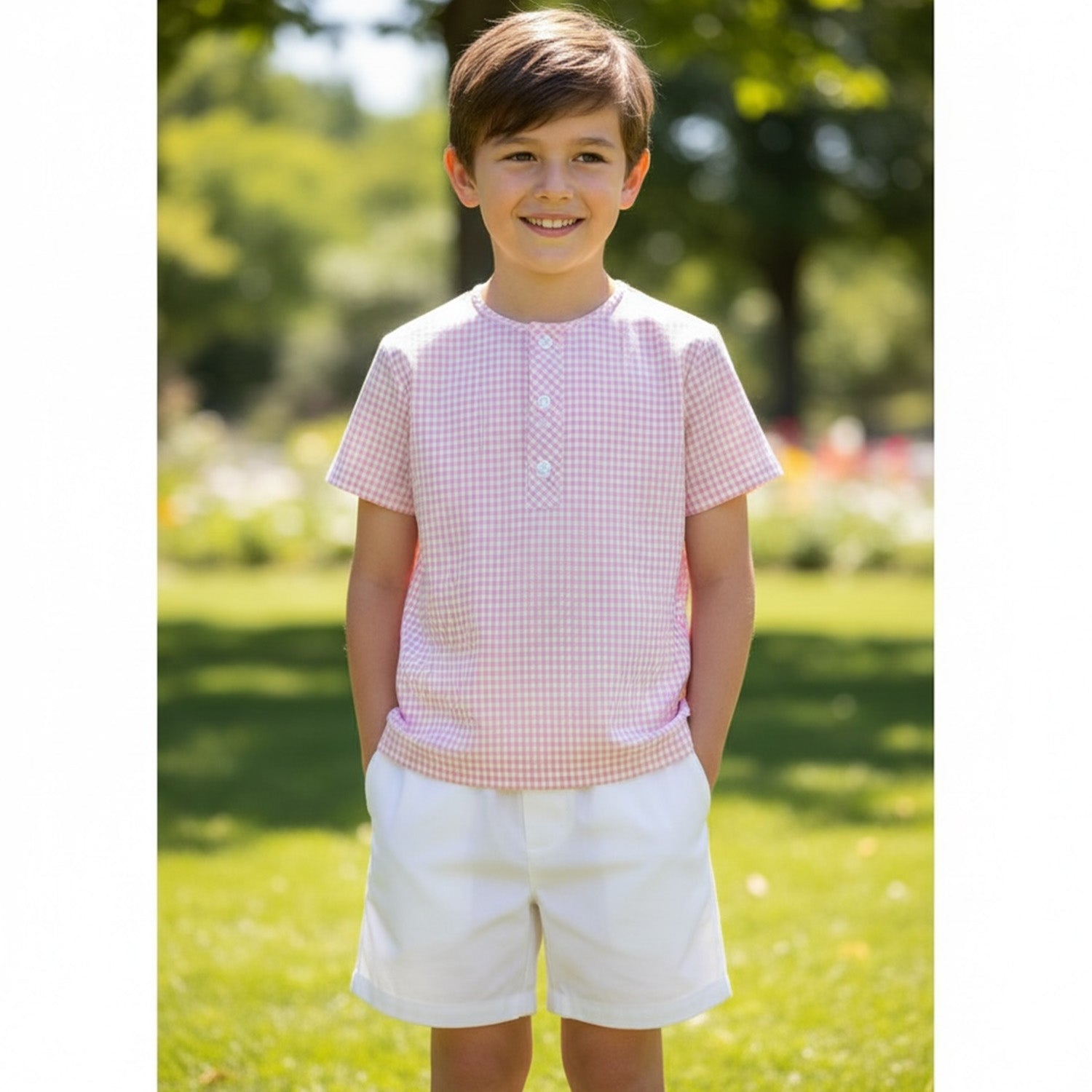Boys Pink Check Short Set