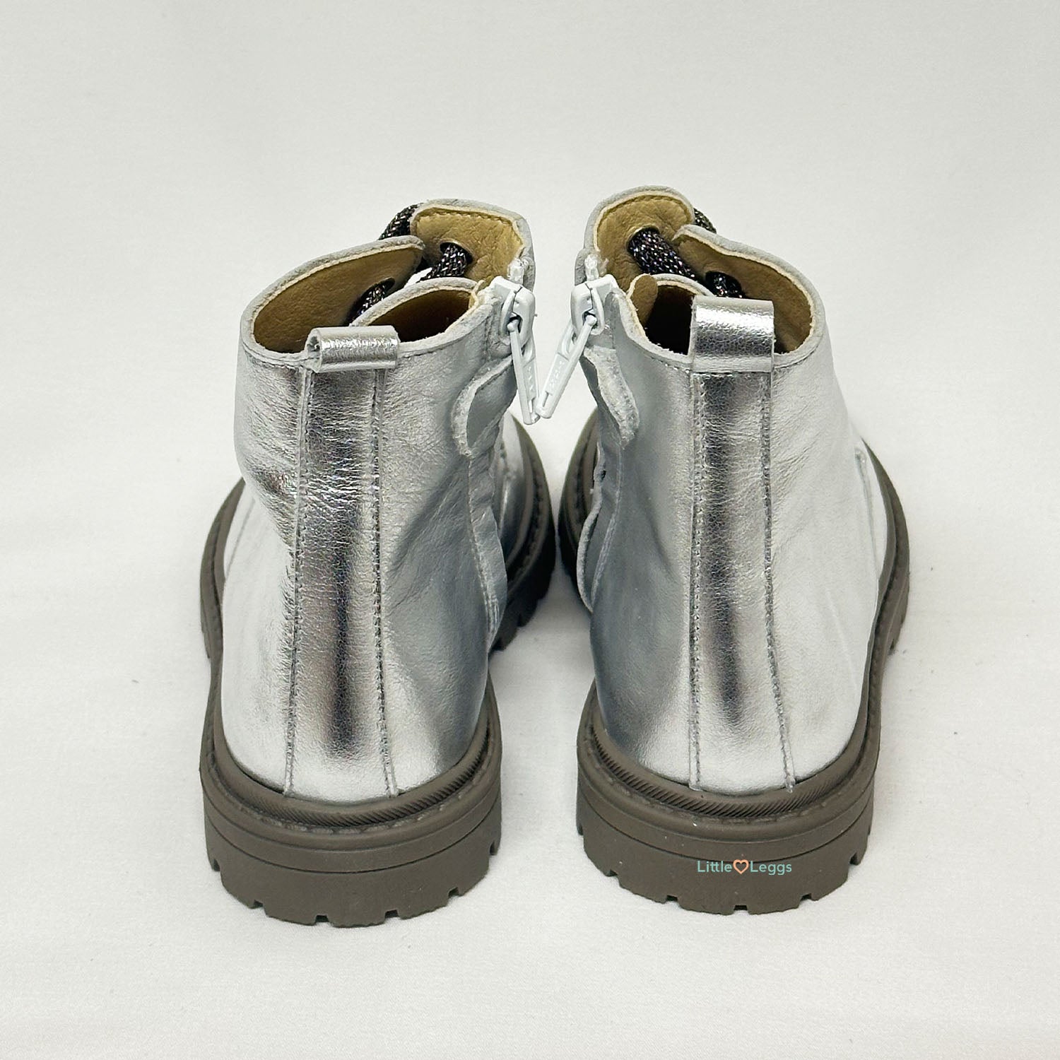 Metallic Silver Leather Chunky Sole Boot
