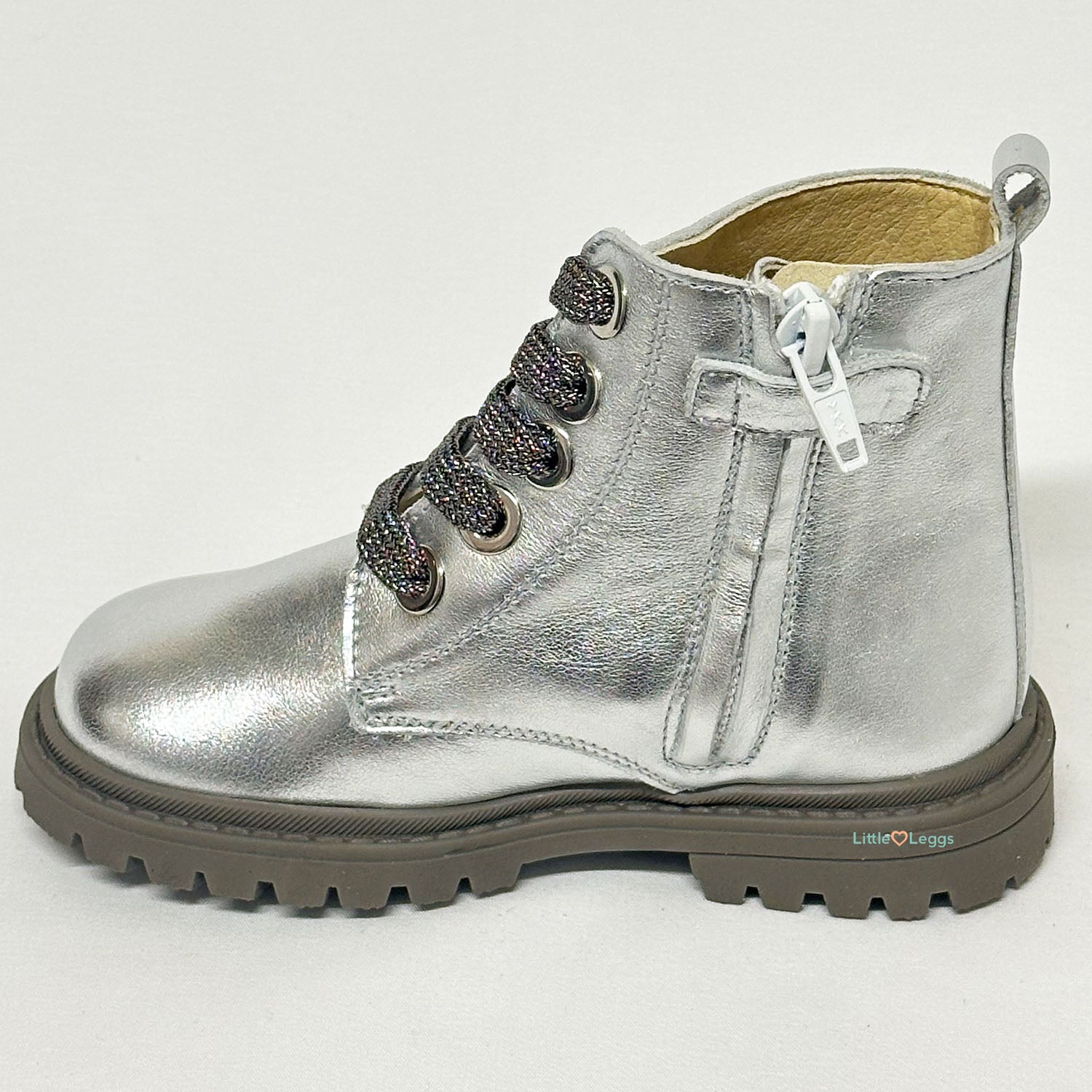 Metallic Silver Leather Chunky Sole Boot