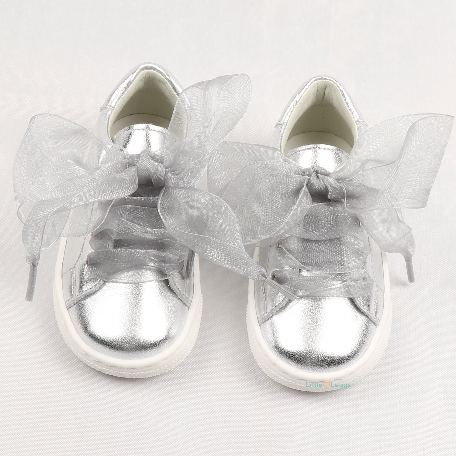 Metallic Silver Leather Tulle Trainer