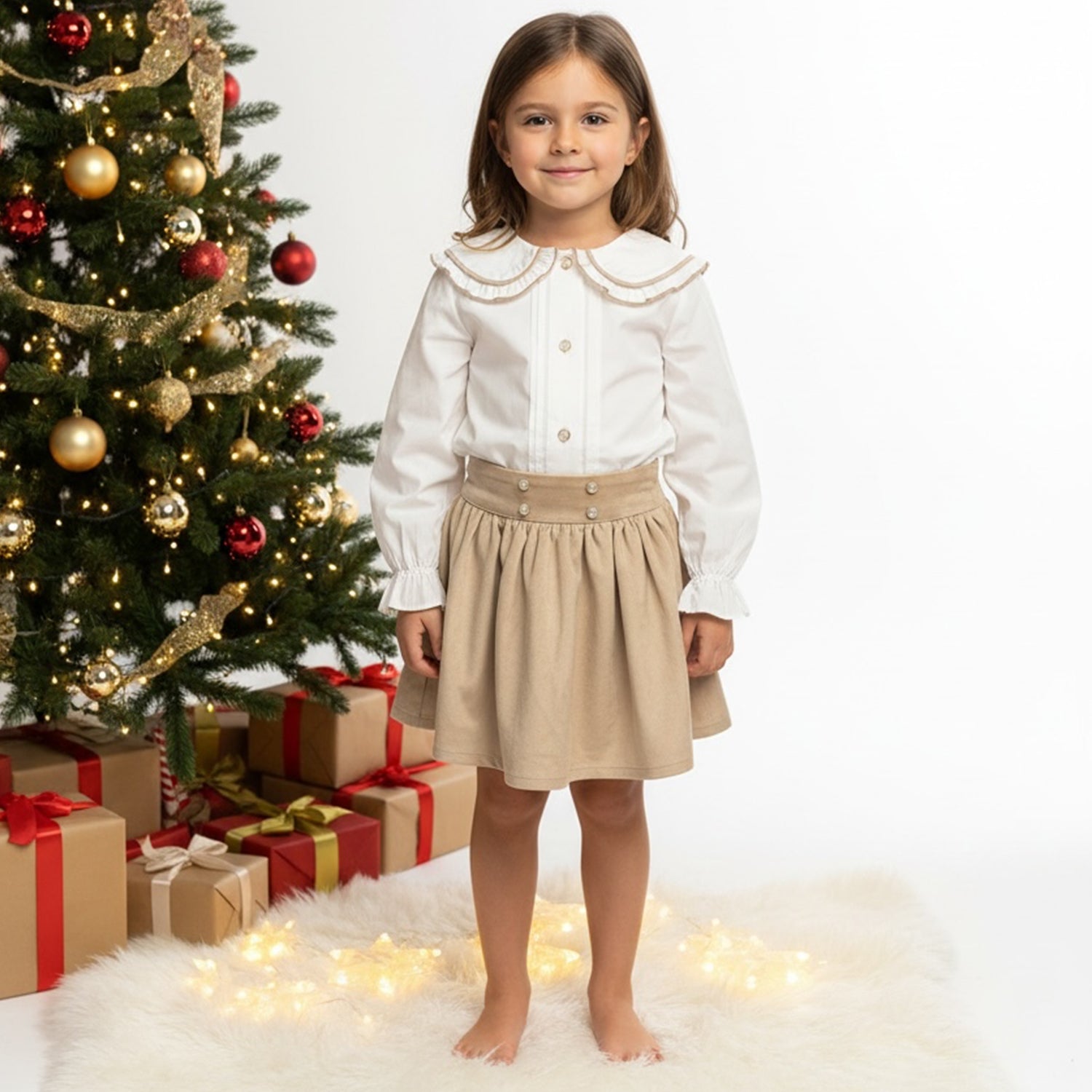 Beige Velvet Skirt & Blouse Set