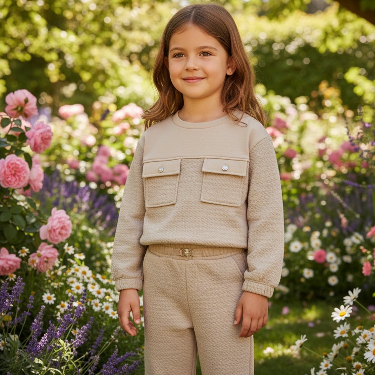 Beige Textured Padded Tracksuit