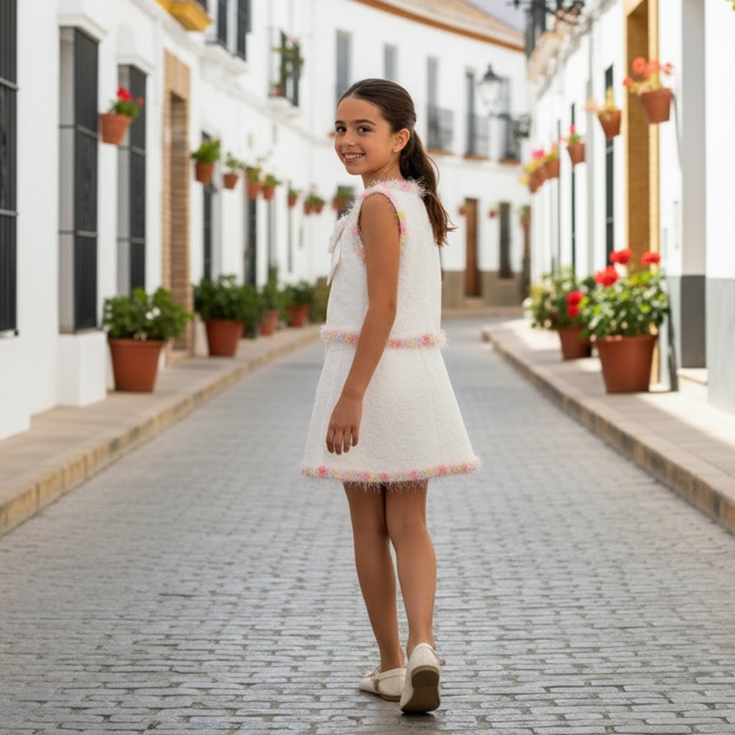White Jacquard Waistcoat & Skirt