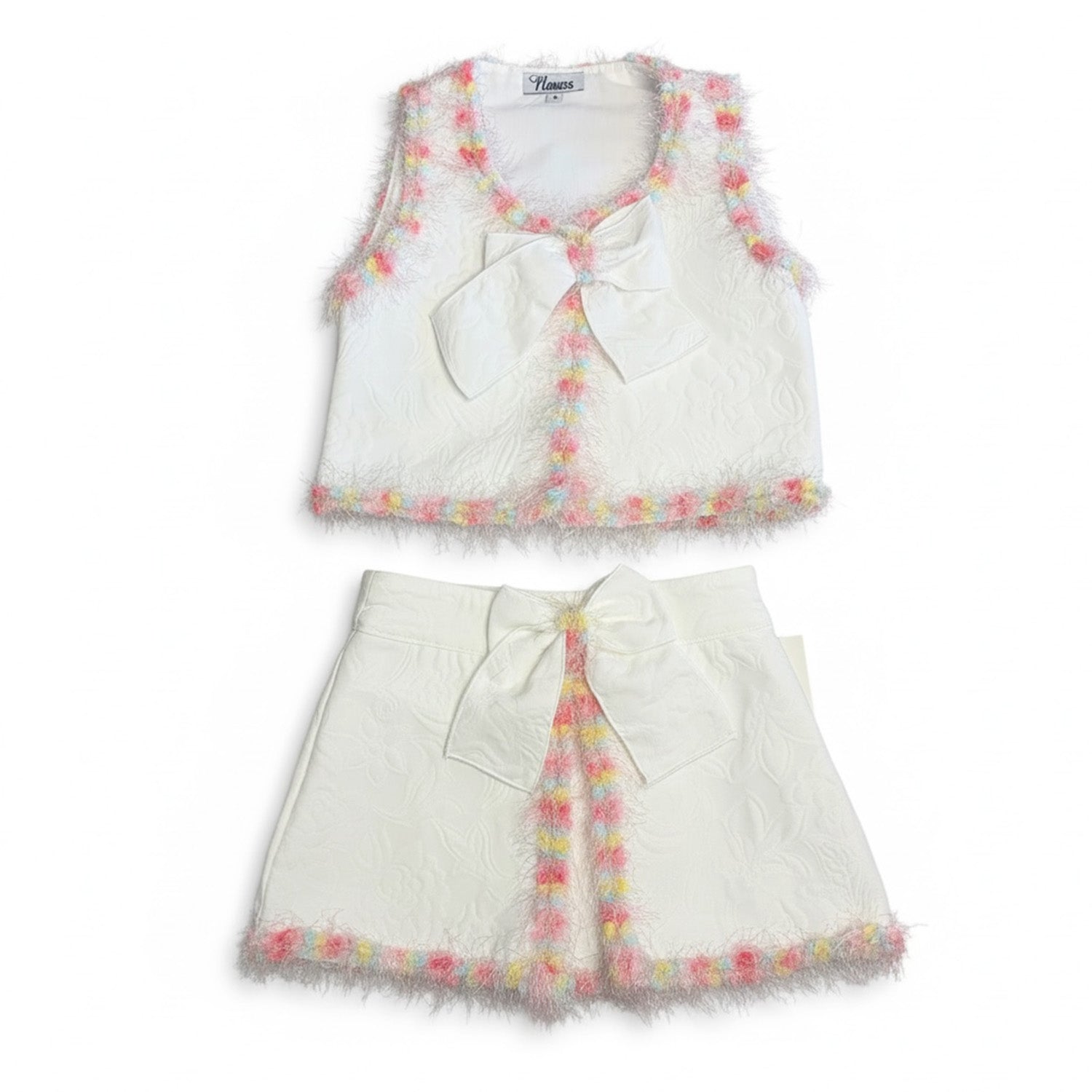 White Jacquard Waistcoat & Skirt