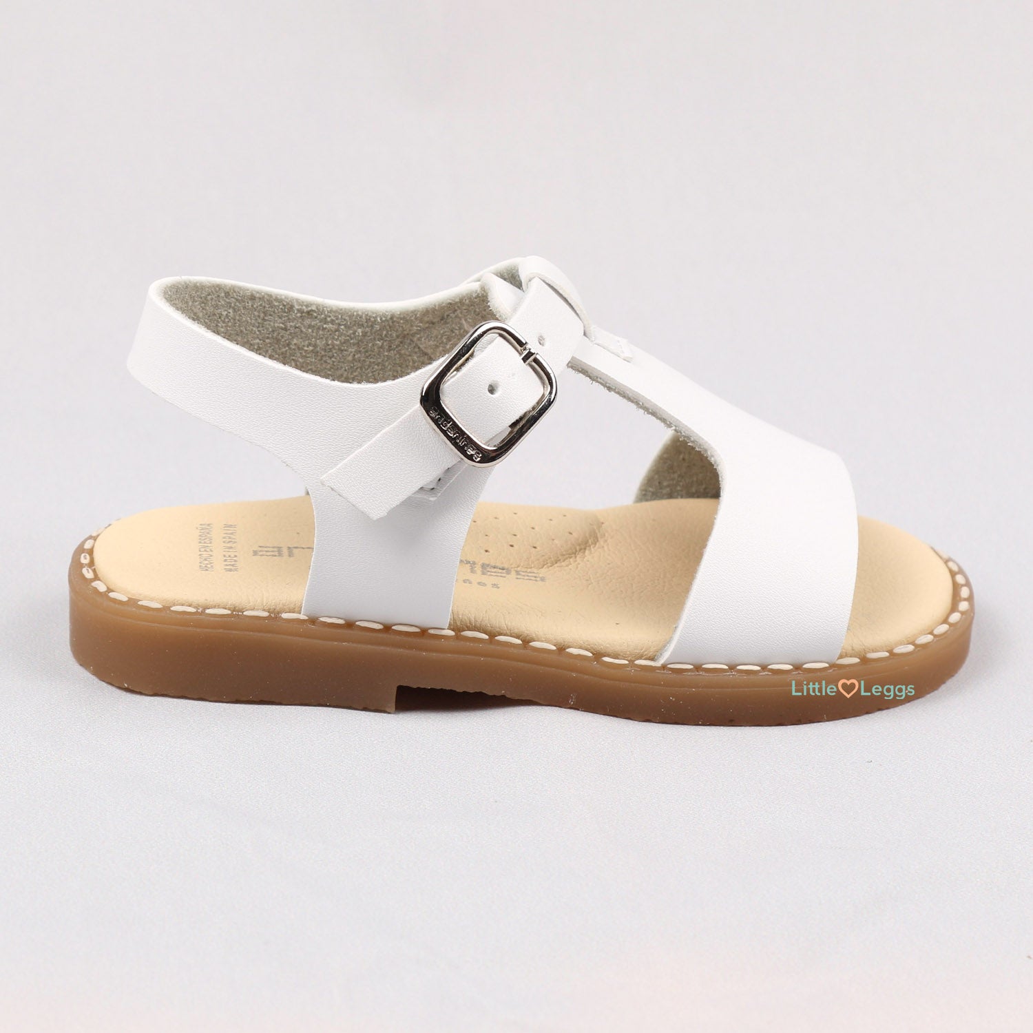 White Leather T Bar Sandal