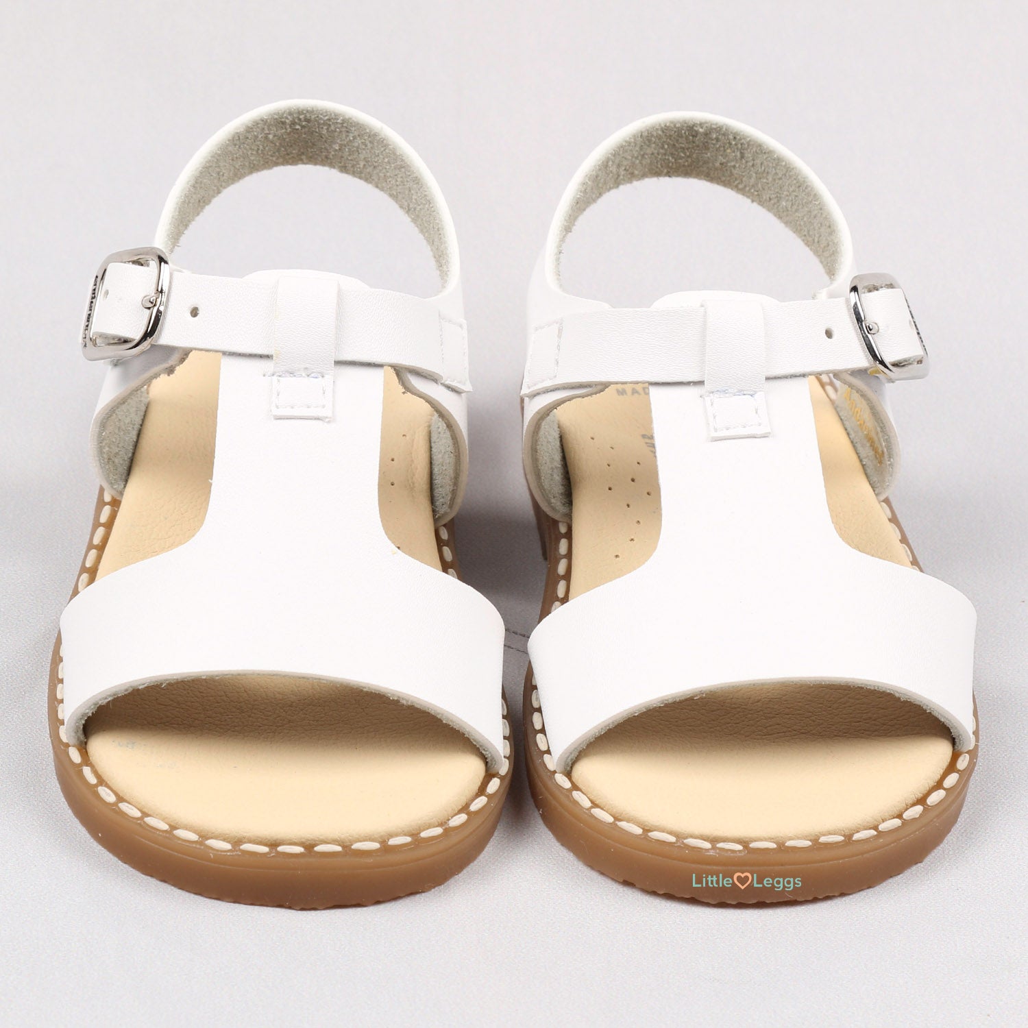 White Leather T Bar Sandal