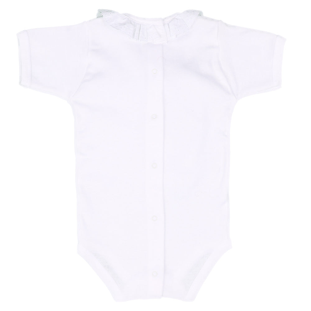 White Short Sleeved Frill Collar Body