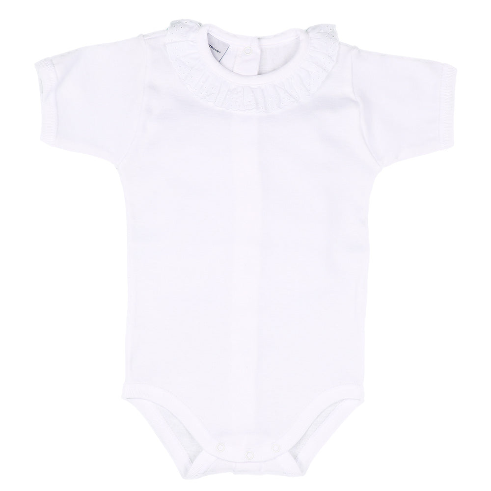 White Short Sleeved Frill Collar Body