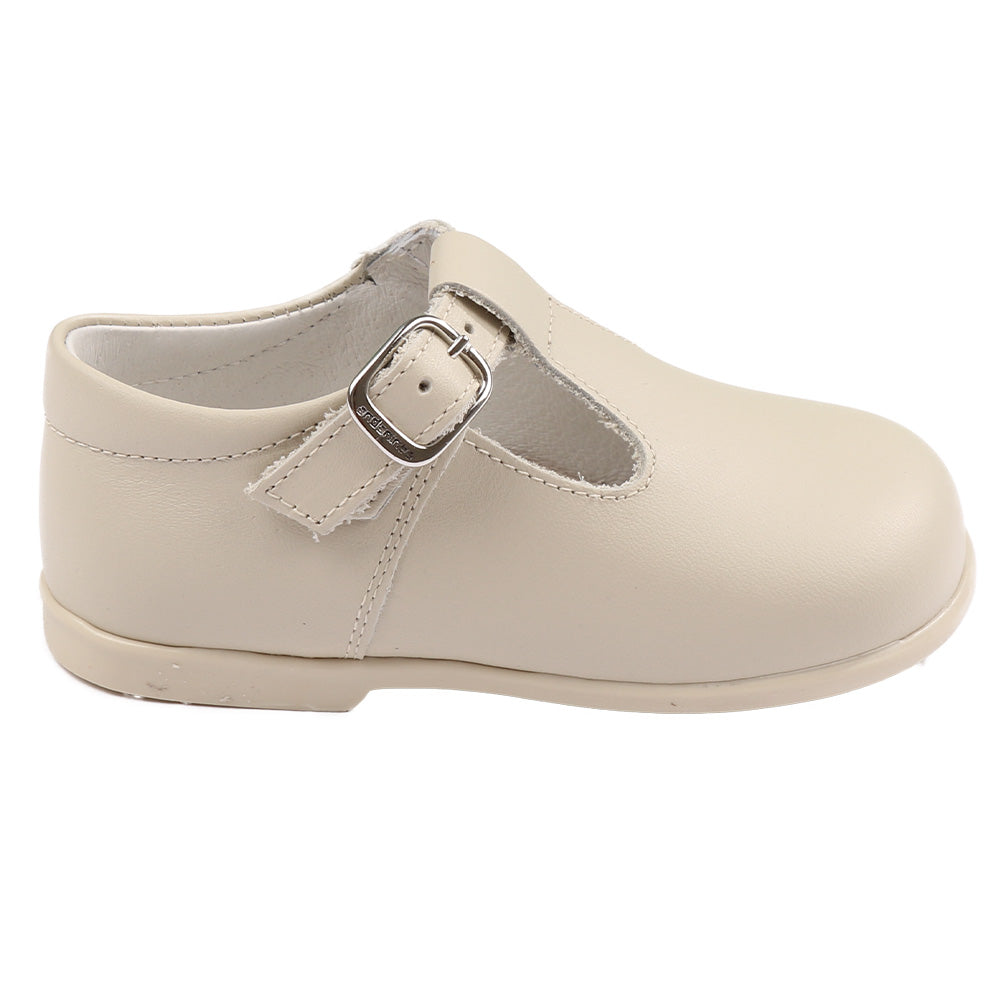 Beige Leather T-bar Shoes