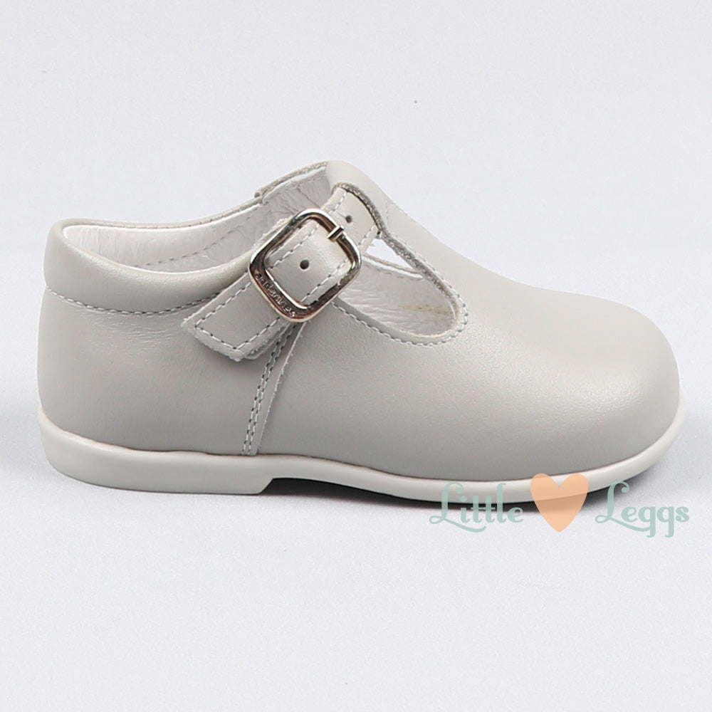 Grey Leather T-bar Shoes