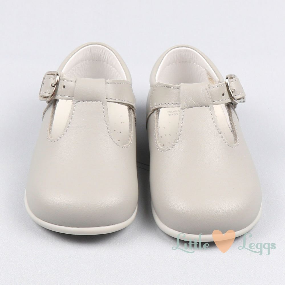 Grey Leather T-bar Shoes