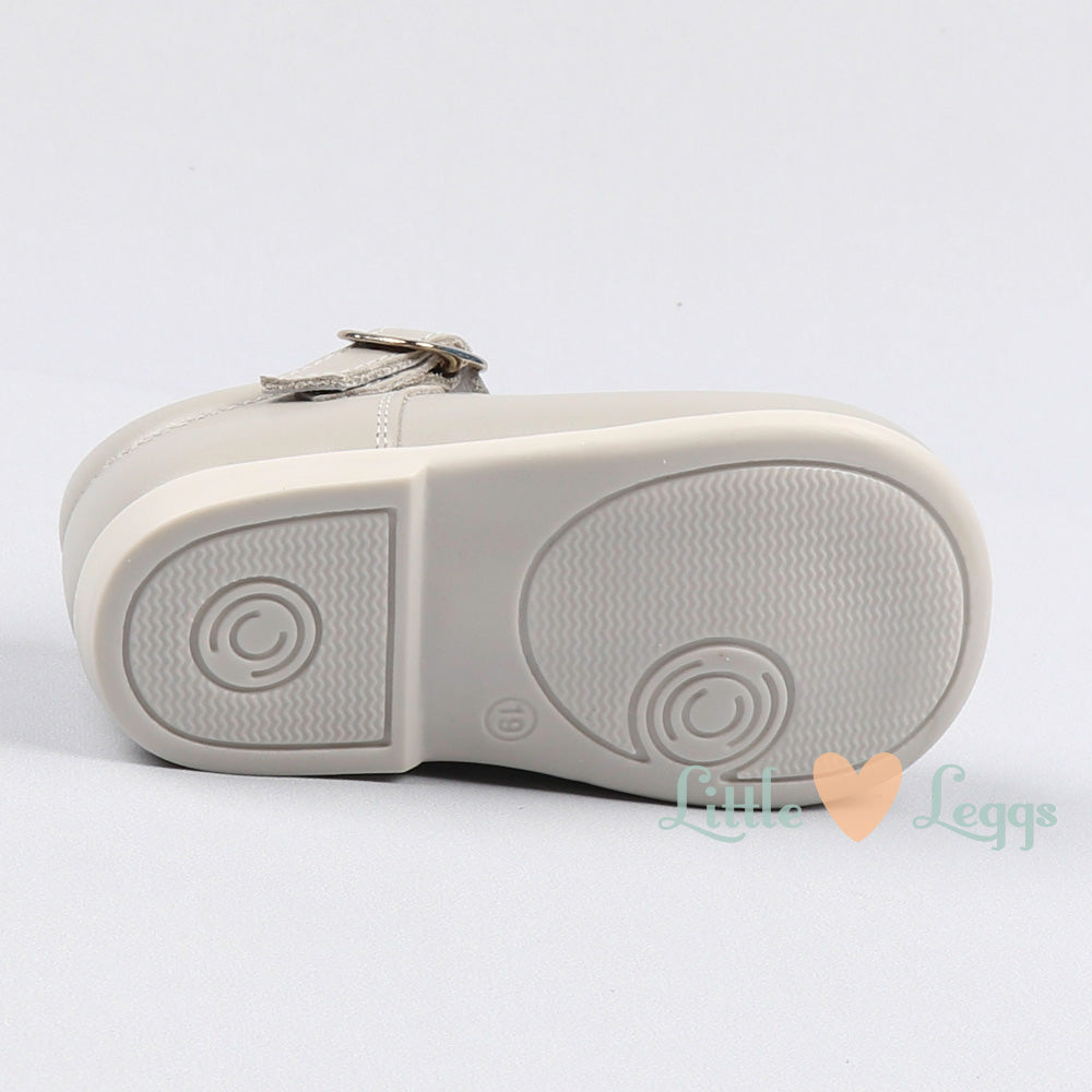 Grey Leather T-bar Shoes