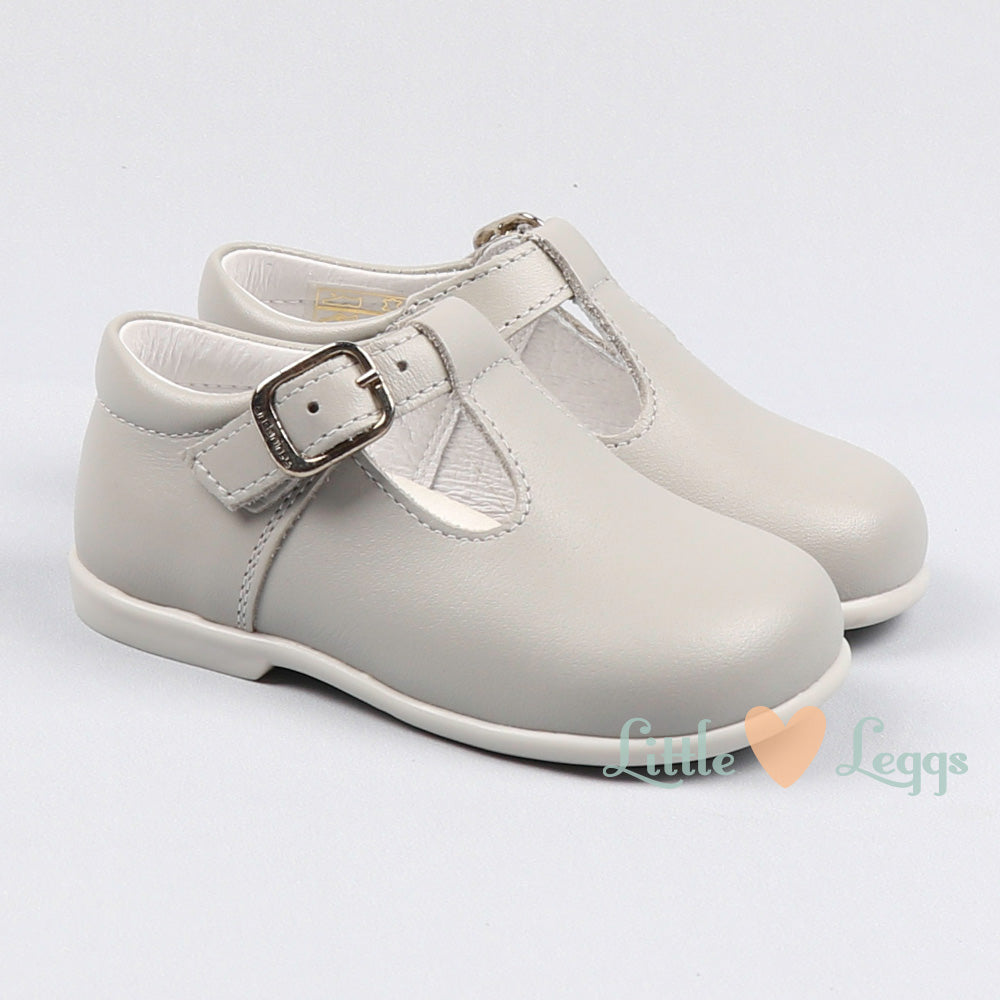 Grey Leather T-bar Shoes